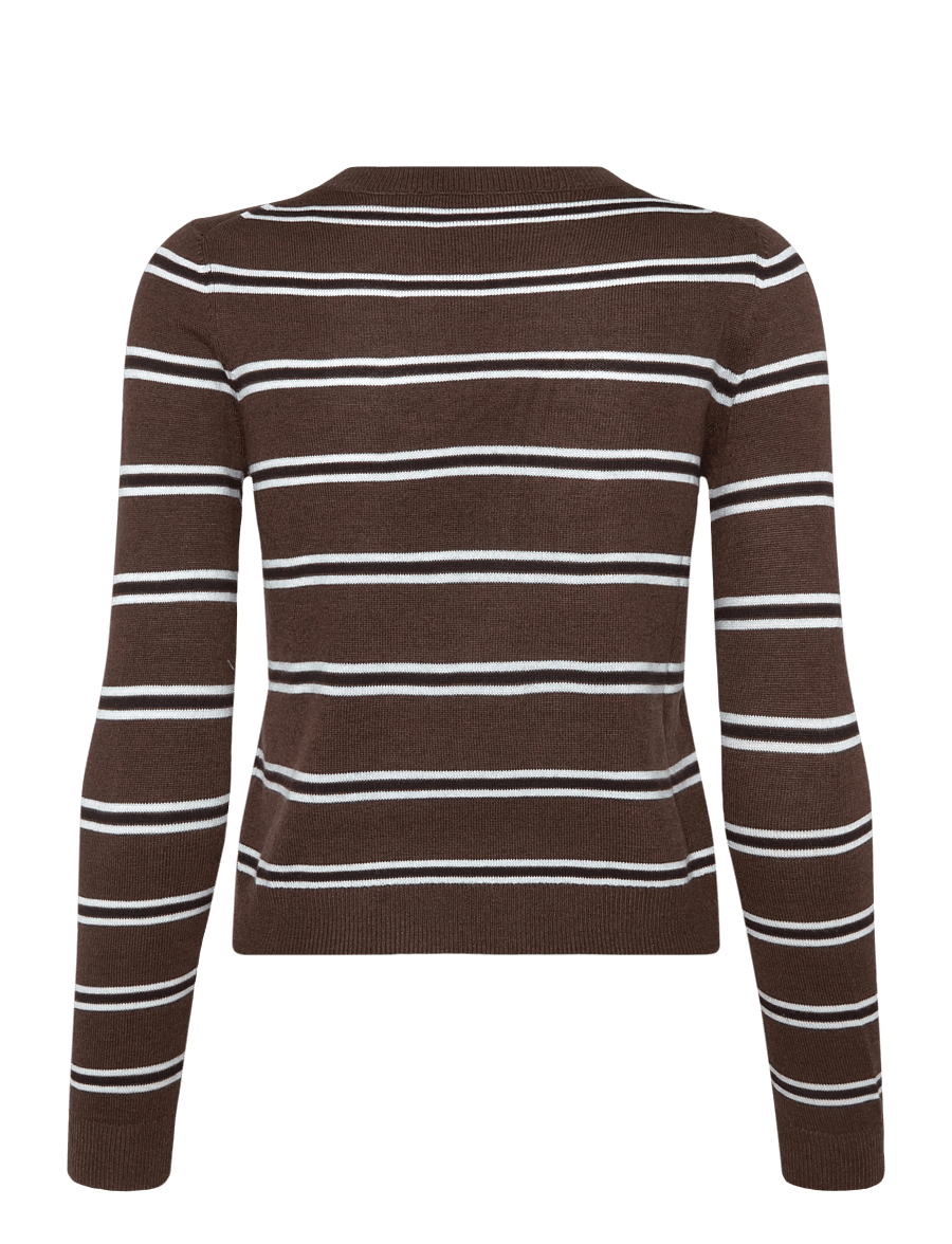 Mango - Striped knit jumper - striktrøjer - dark brown - 1