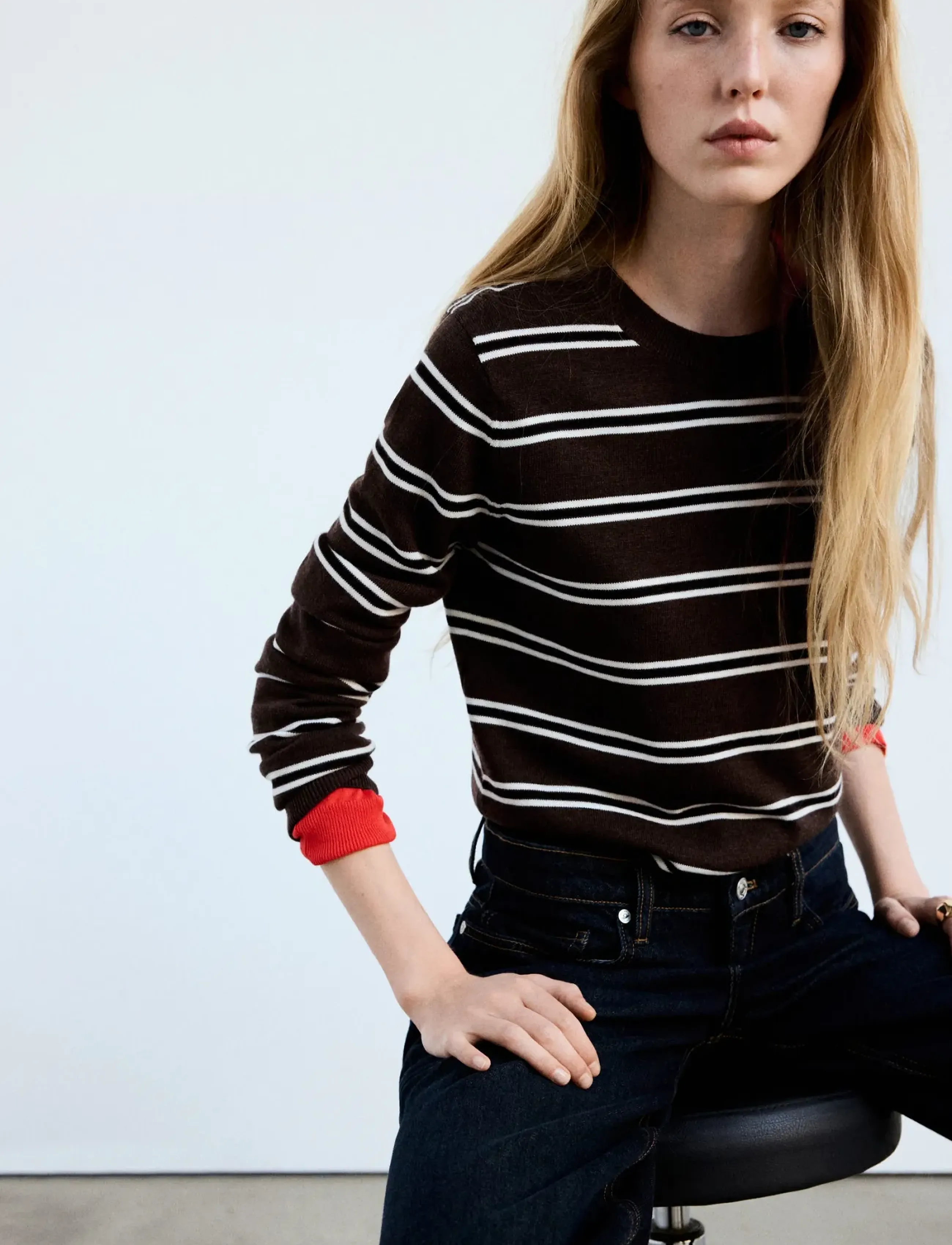 Mango - Striped knit jumper - stickade tröjor - dark brown - 0