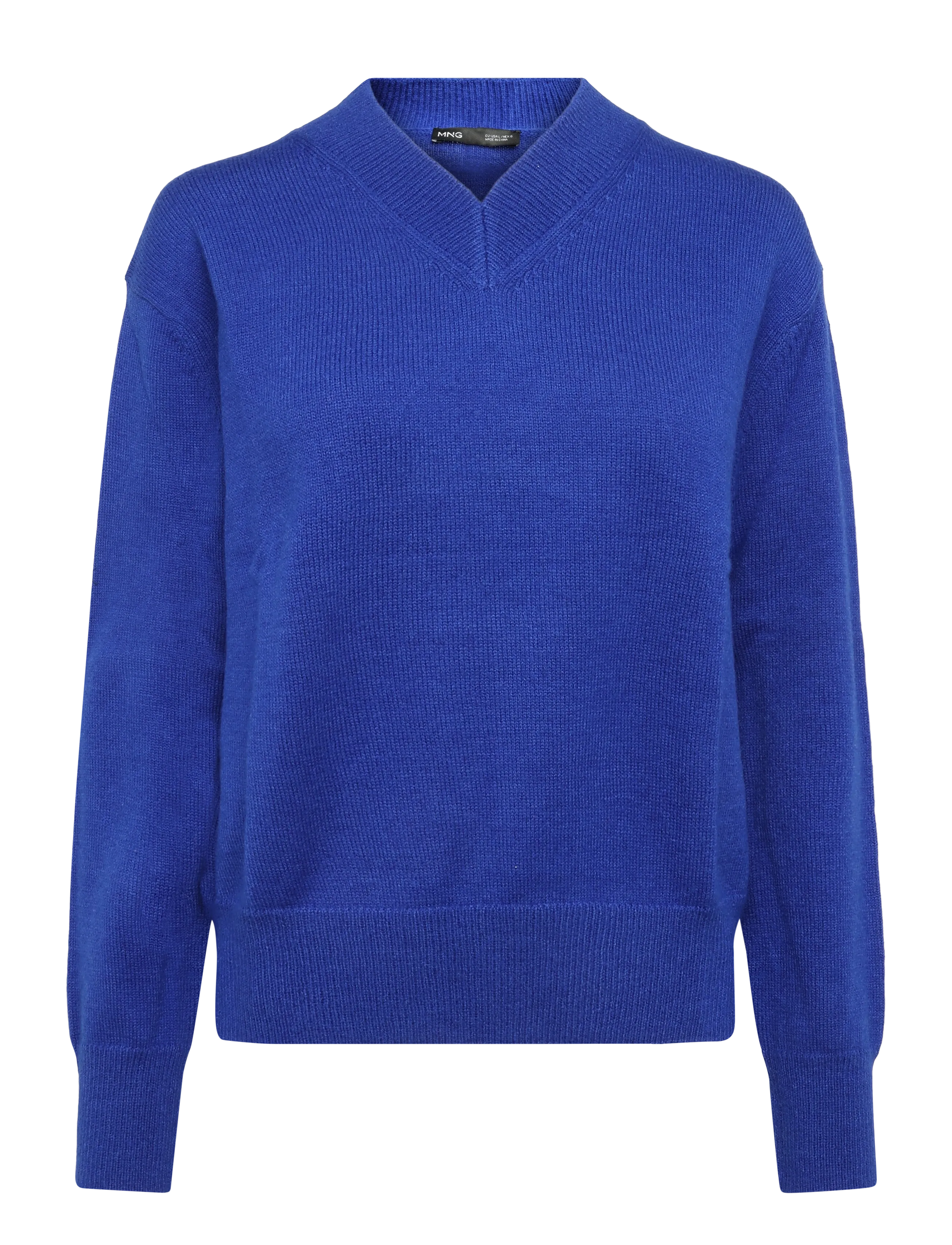 Mango V-neck knit sweater - Stickat - BRIGHT BLUE / blue