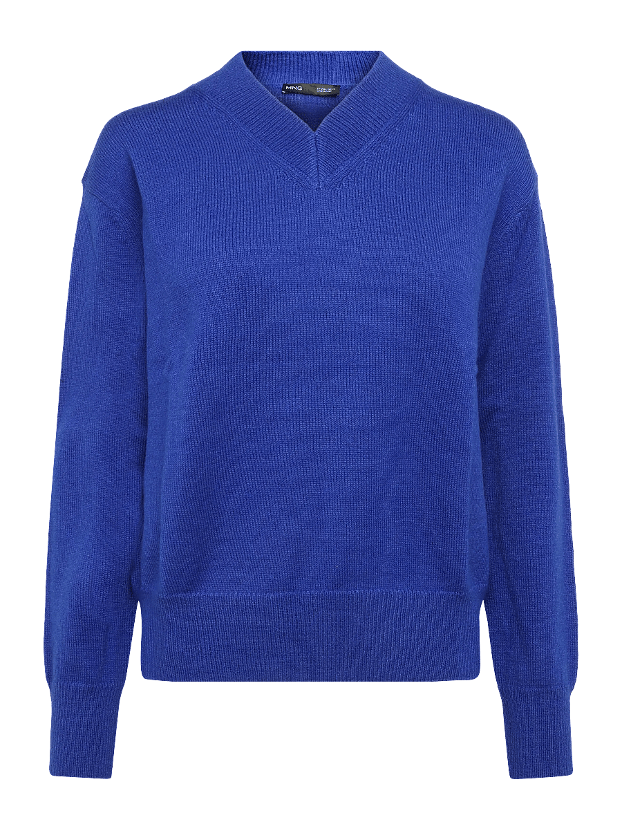 Mango - V-neck knit sweater - stickade tröjor - bright blue - 0