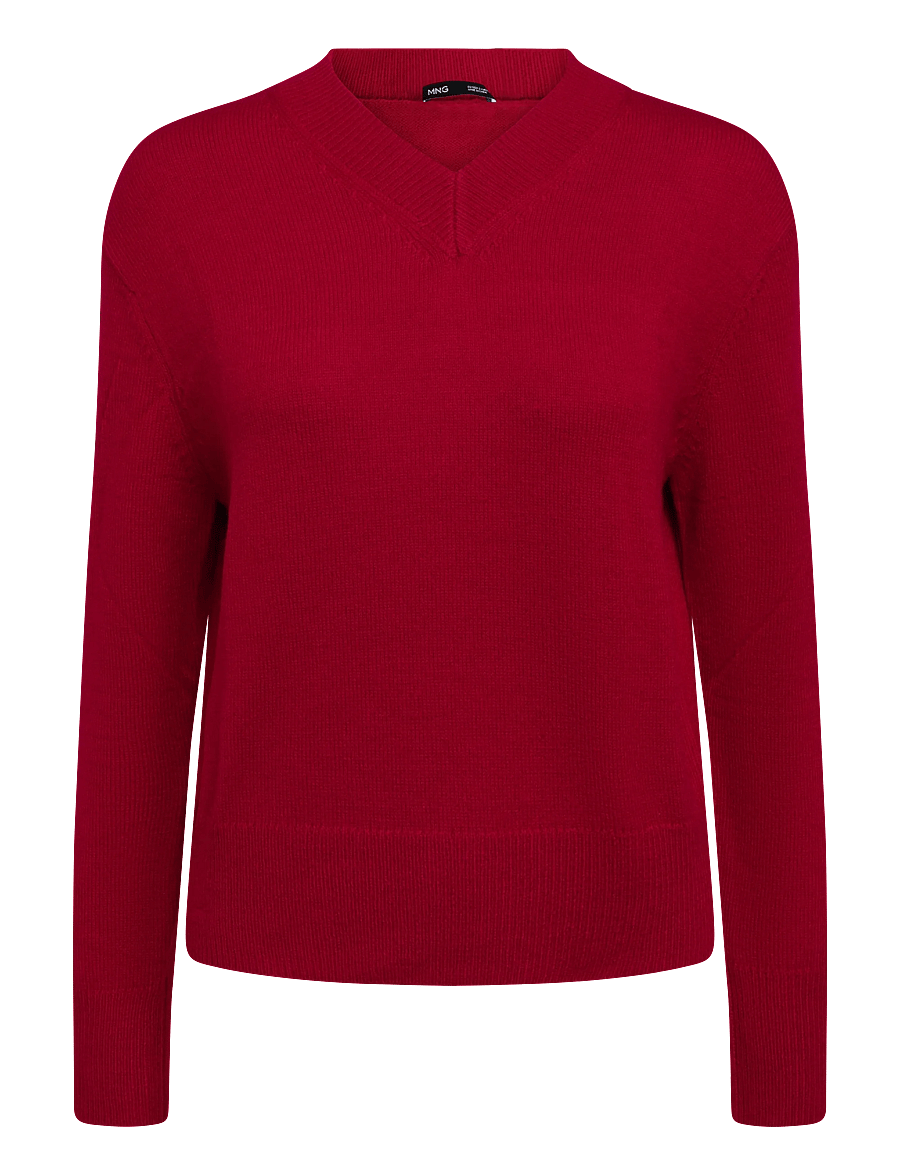 Mango - V-neck knit sweater - striktrøjer - red - 1