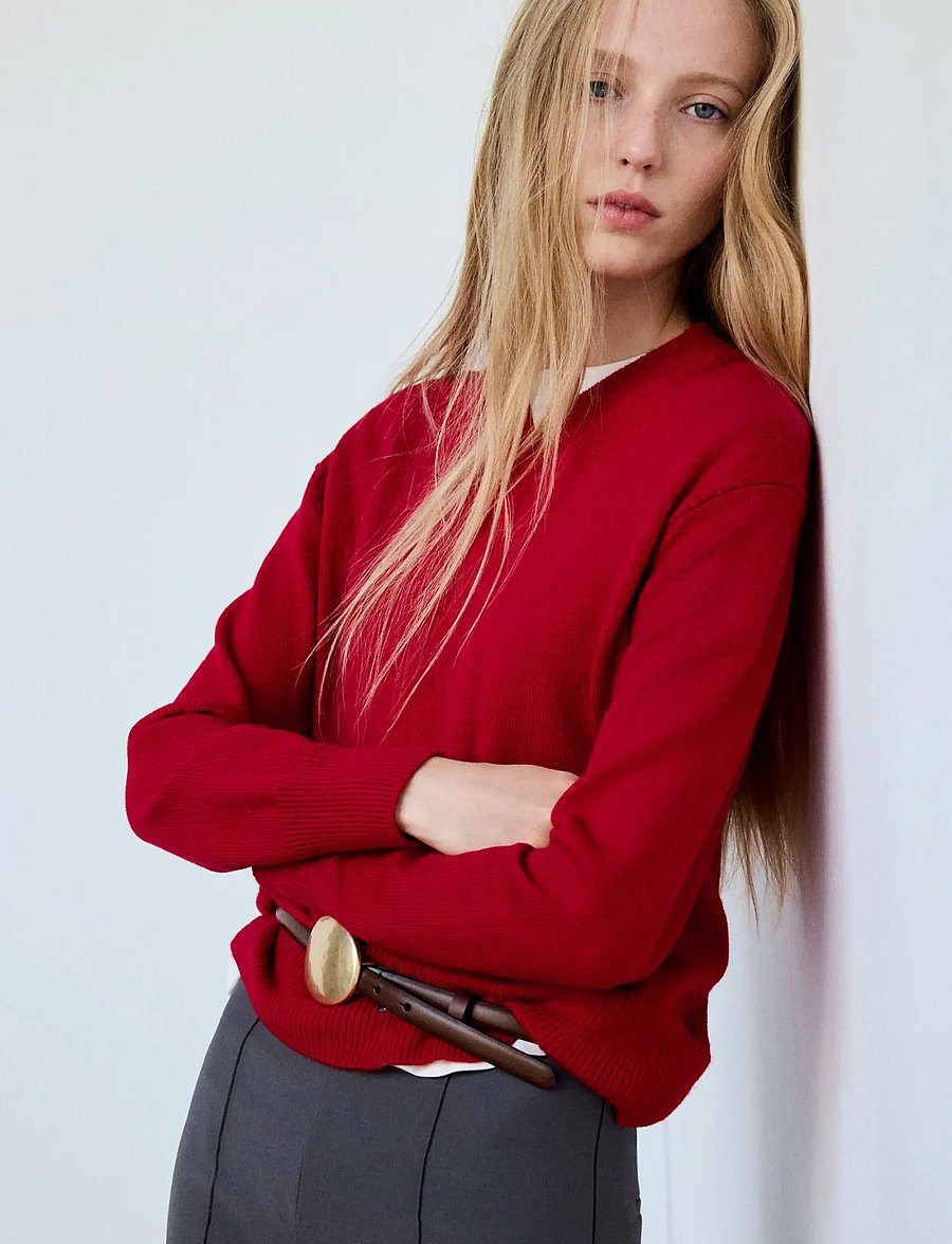 Mango - V-neck knit sweater - striktrøjer - red - 0