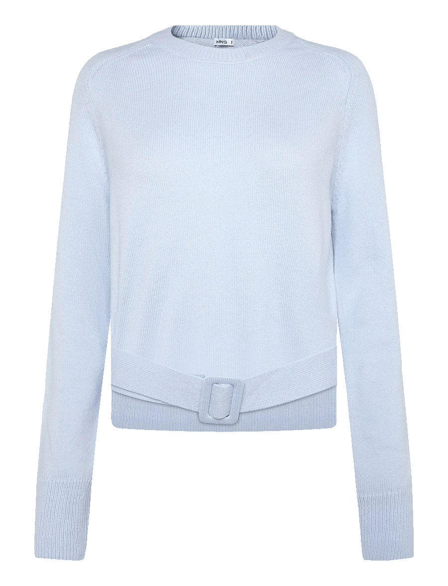 Mango - Belted knit sweater - striktrøjer - lt-pastel blue - 0