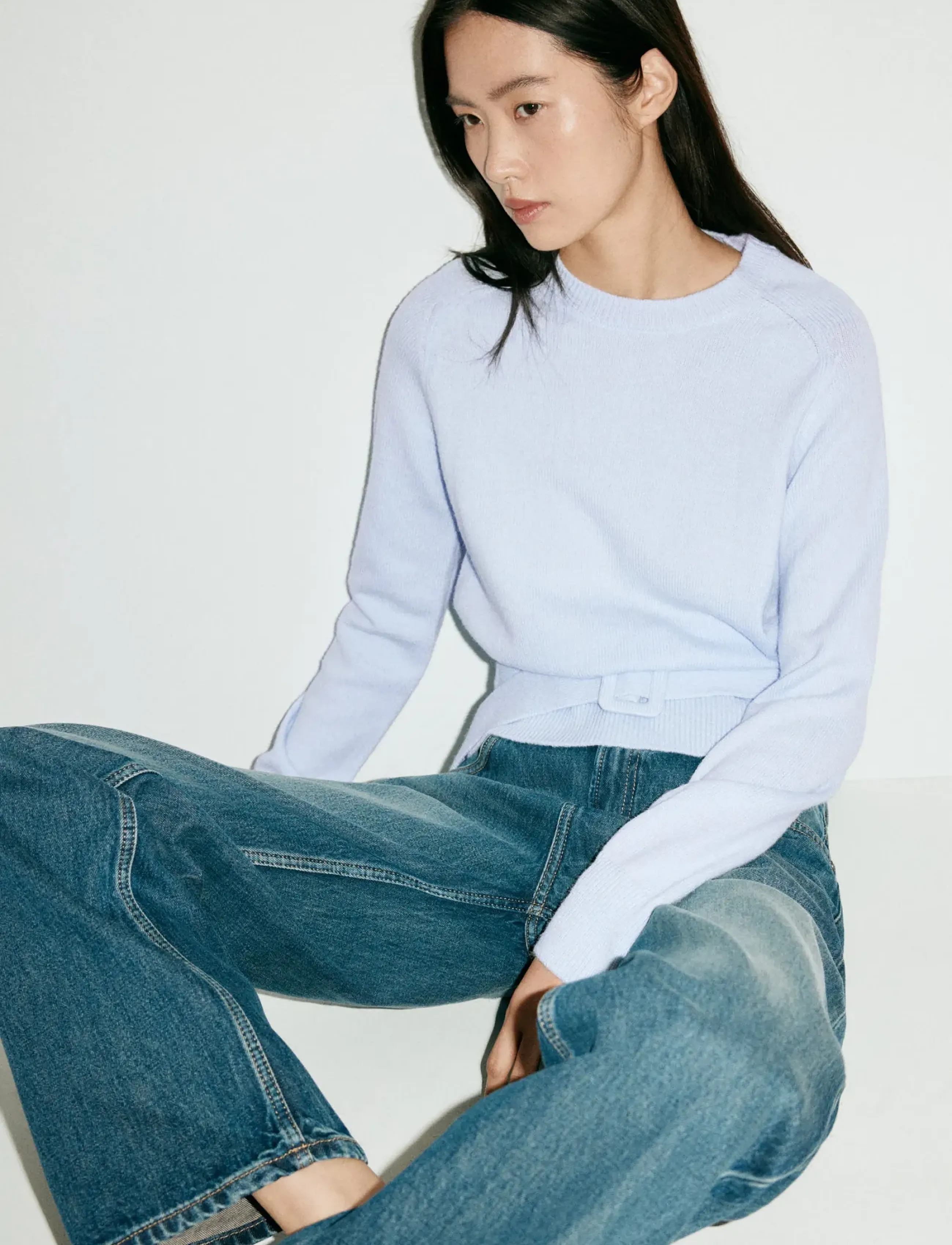 Mango - Belted knit sweater - stickade tröjor - lt-pastel blue - 0