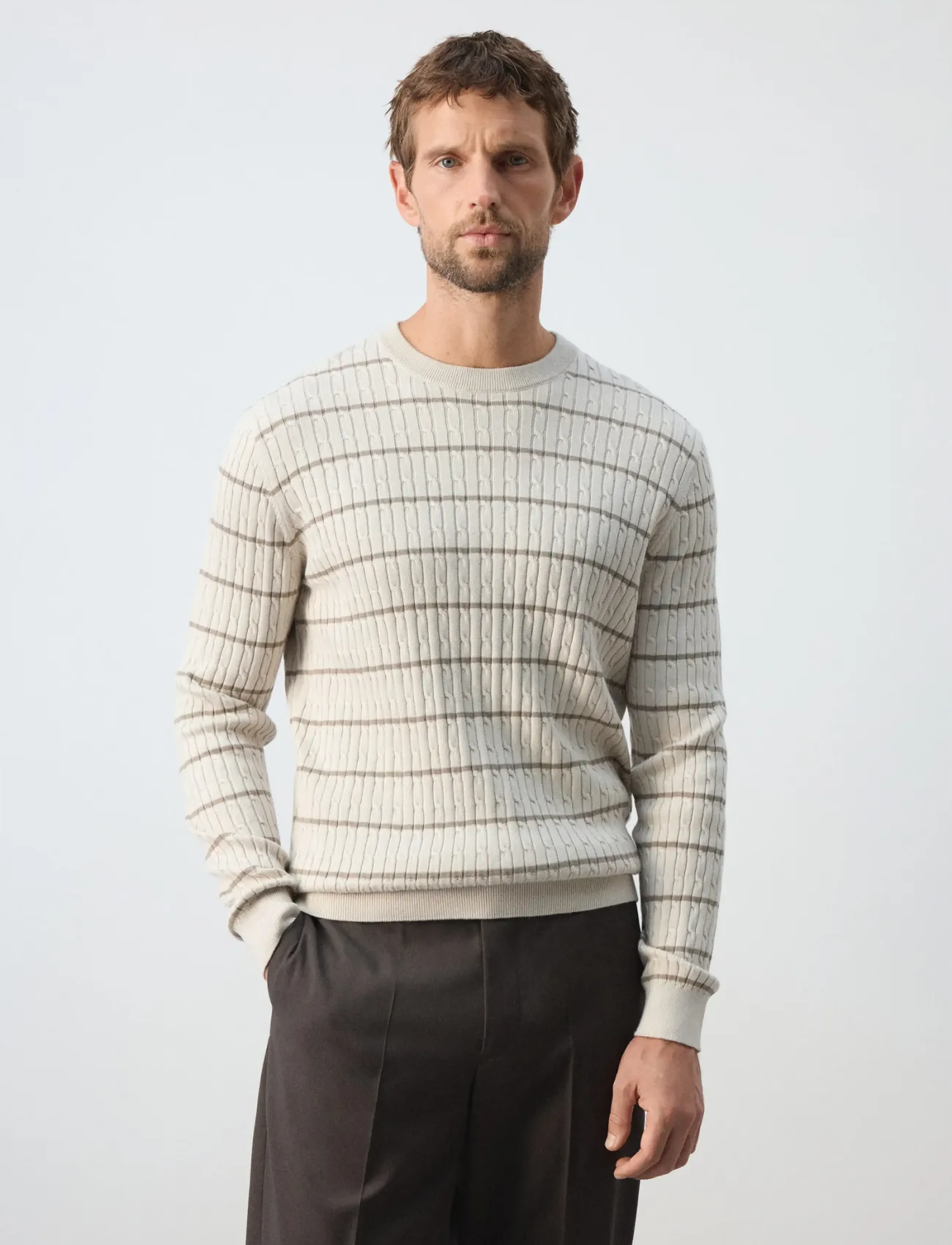 Mango Cotton-lyocell blend cable-knit jumper - Mango - LT PASTEL GREY / grey