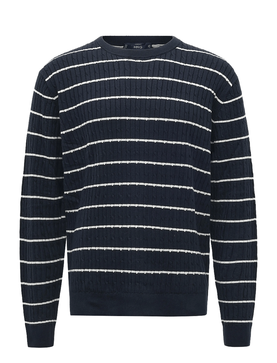 Mango - Cotton-lyocell blend cable-knit jumper - rundhalsad - navy - 0