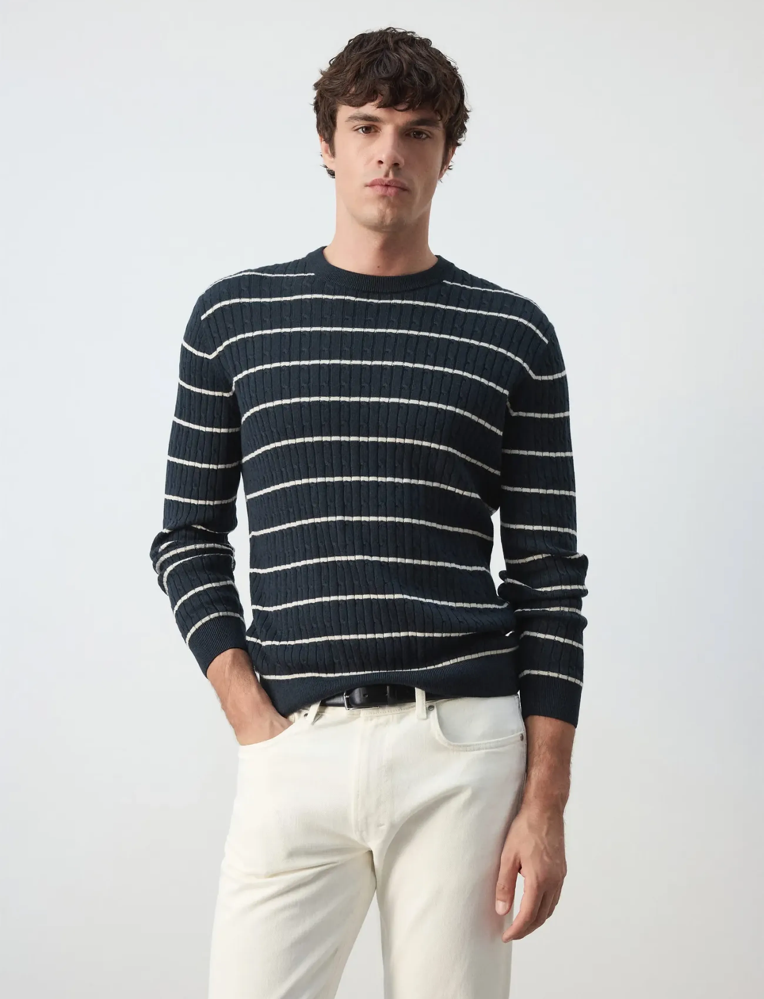 Mango Cotton-lyocell blend cable-knit jumper - Mango - NAVY / navy