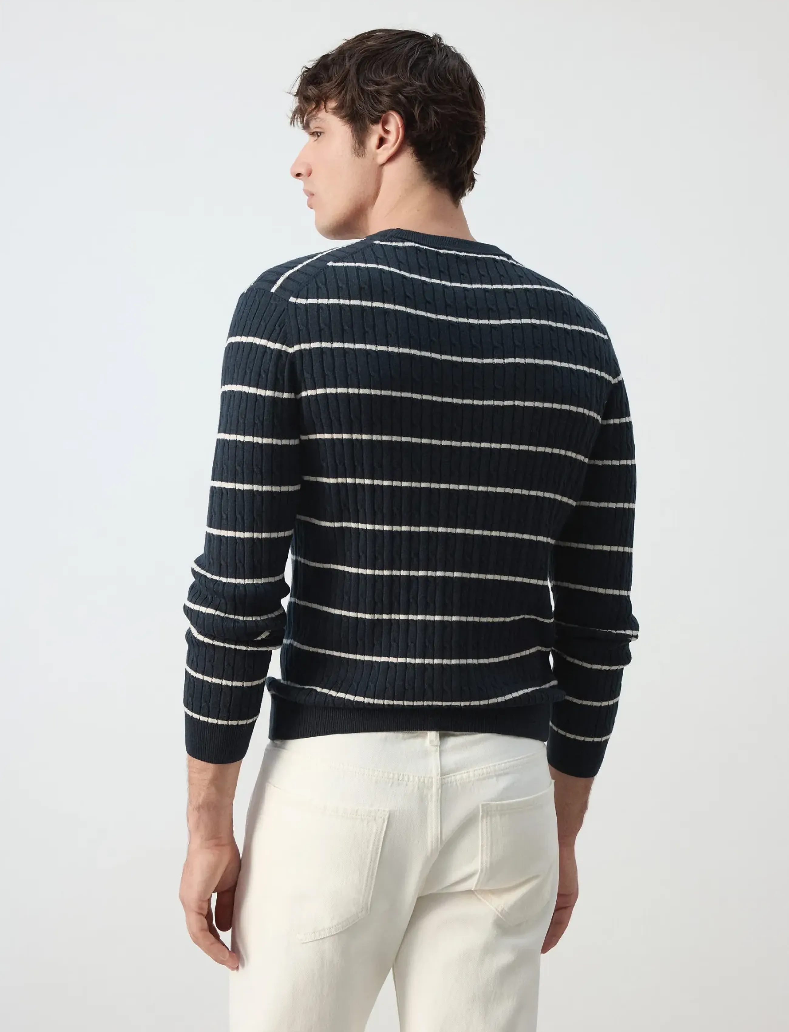 Mango - Cotton-lyocell blend cable-knit jumper - efterårstøj - navy - 3