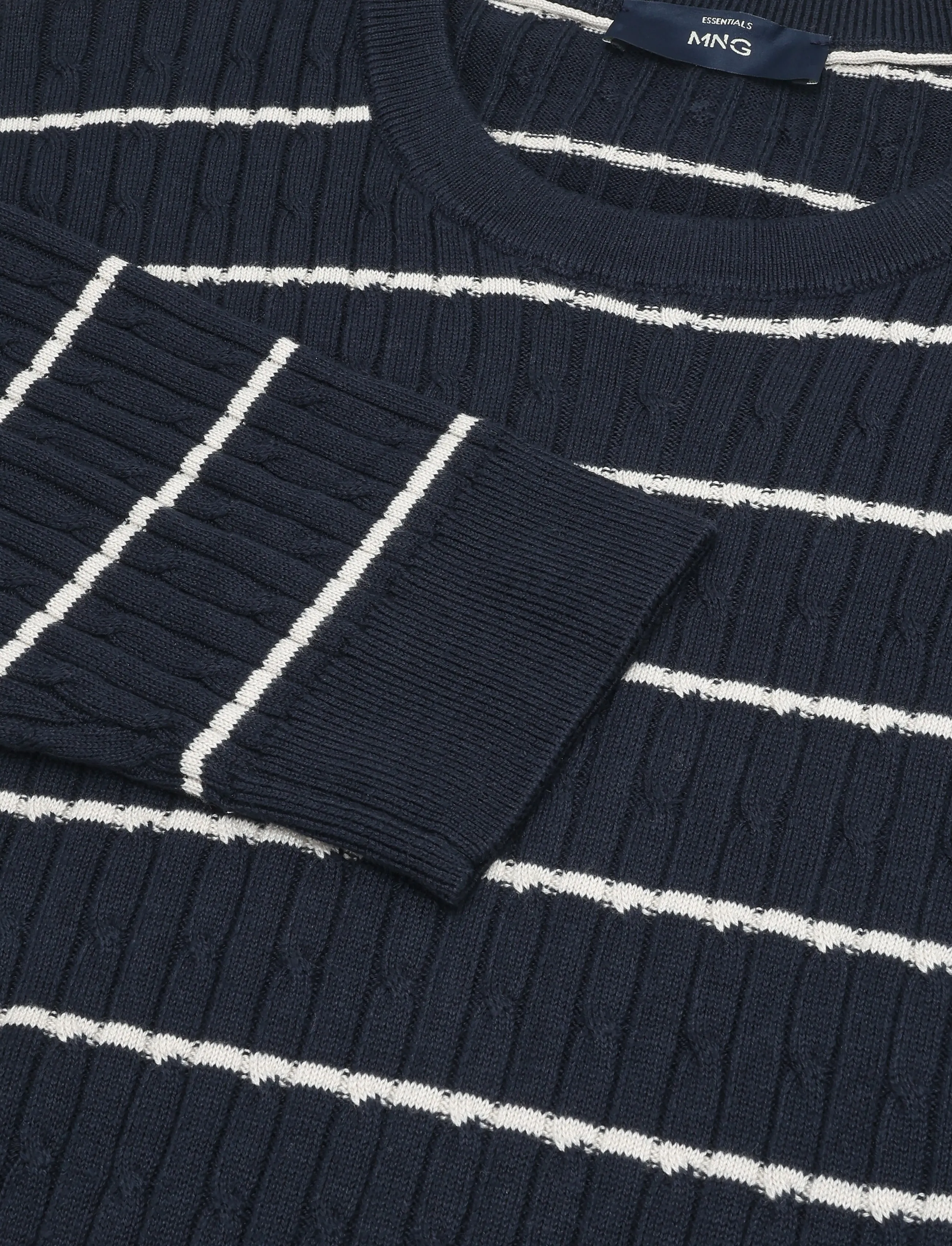 Mango - Cotton-lyocell blend cable-knit jumper - rundhalsad - navy - 2