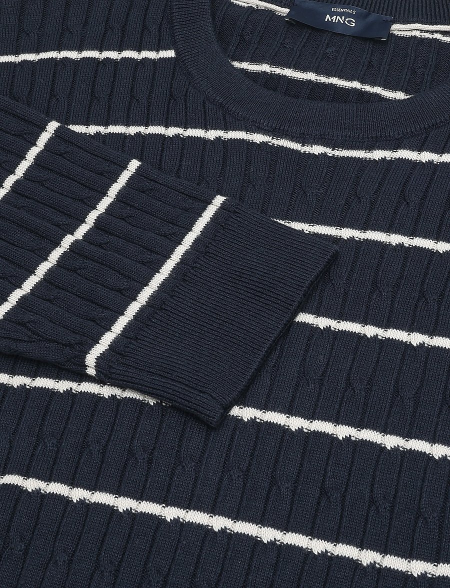 Mango - Cotton-lyocell blend cable-knit jumper - rundhalsad - navy - 2