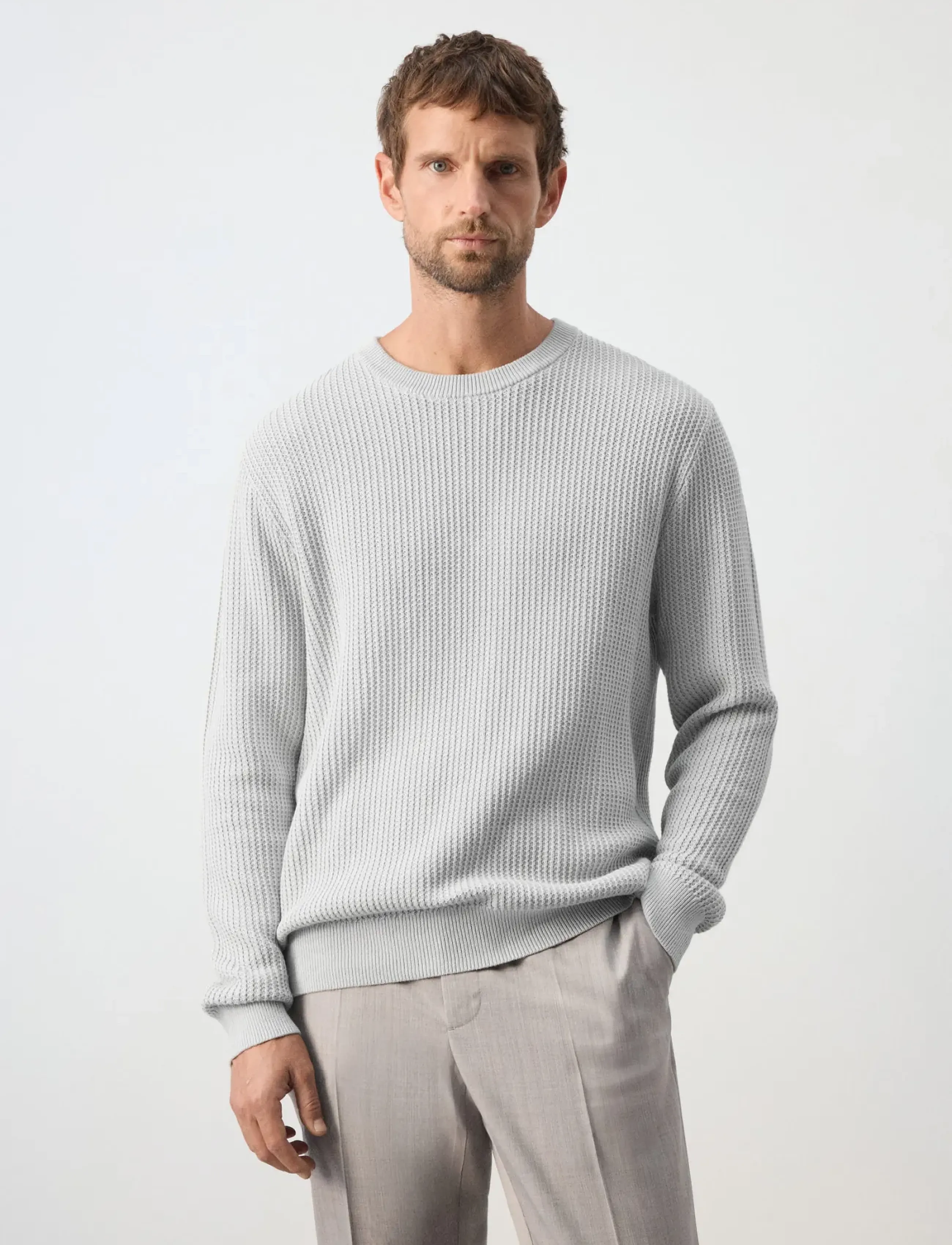 Mango 100% cotton mid-weight knit jumper - Mango - NATURAL WHITE / grey