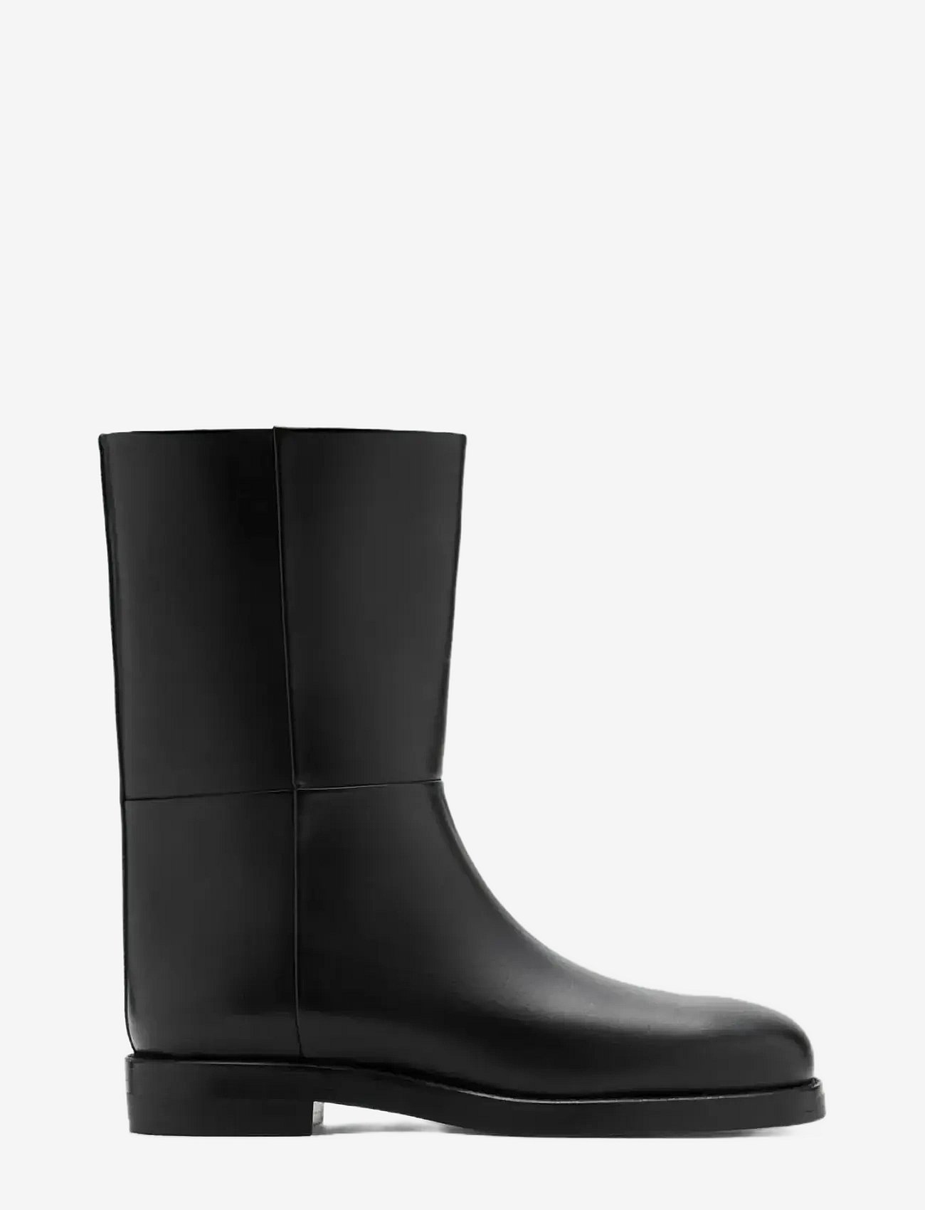 Mango Rounded Toe Leather Ankle Boots - Black - 36