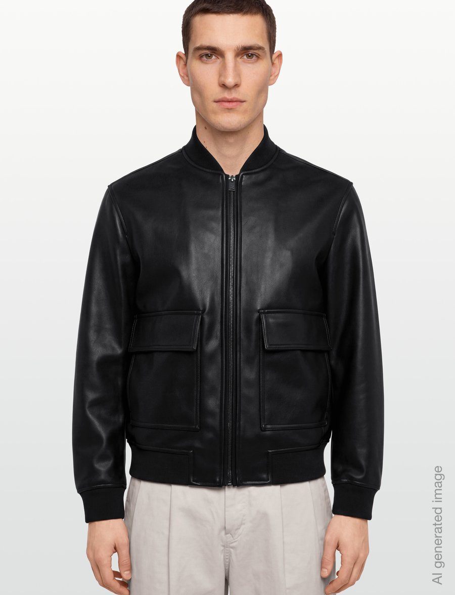 Mango - Faux-leather bomber jacket - höstjackor - black - 3