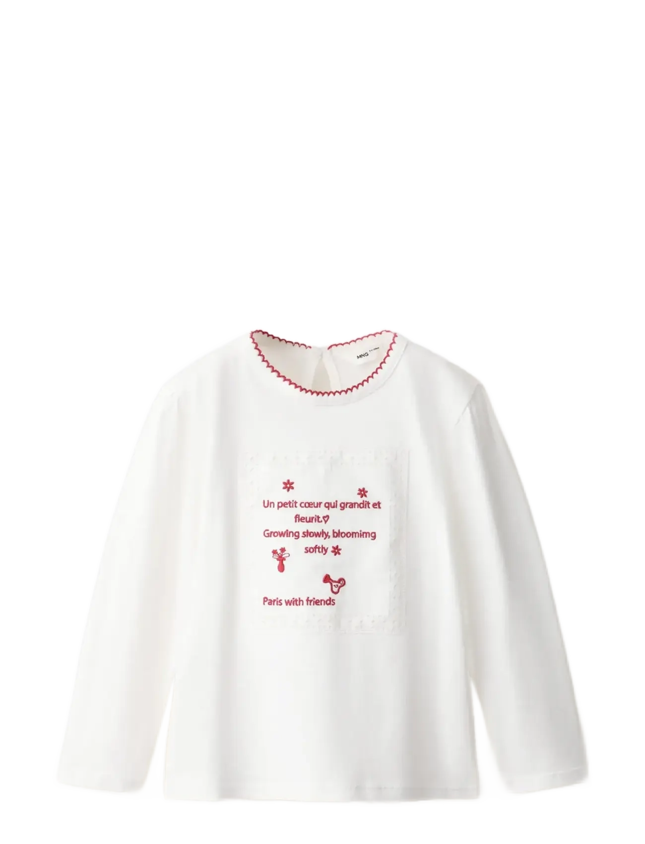 Mango - Cotton tee with embroidered text - natural white - 1