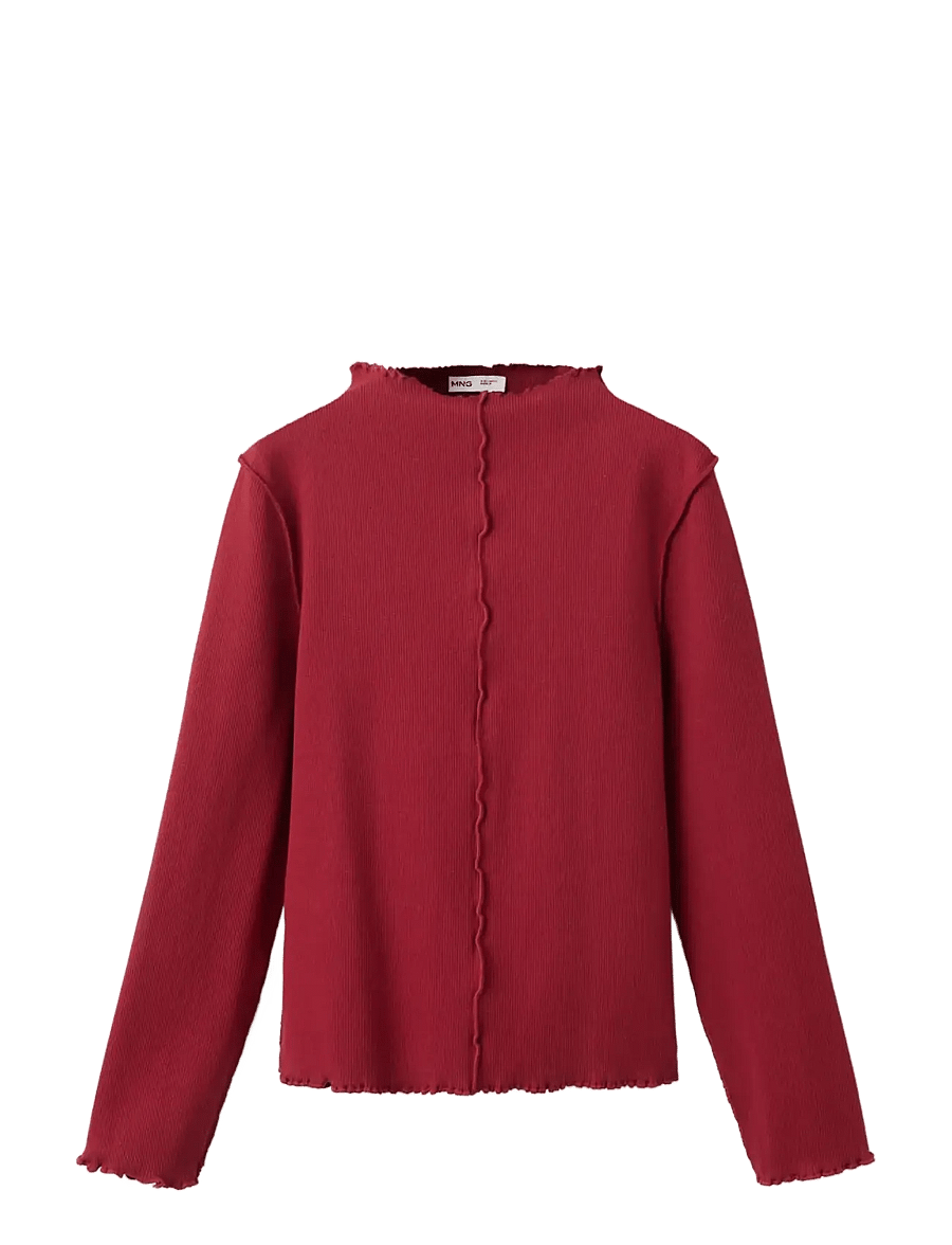 Mango - Ribbed T-shirt with wave-stitched seams - langærmede t-shirts - red - 0