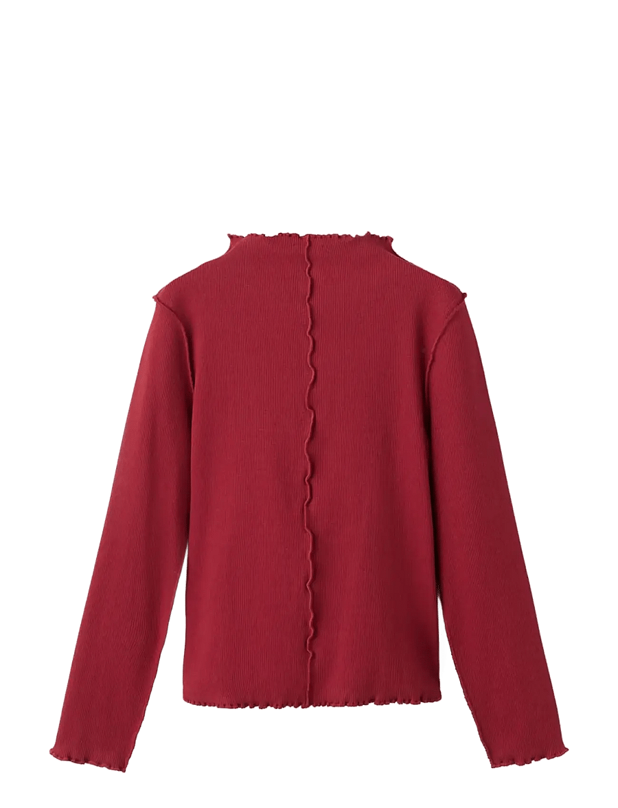 Mango - Ribbed T-shirt with wave-stitched seams - langærmede t-shirts - red - 1