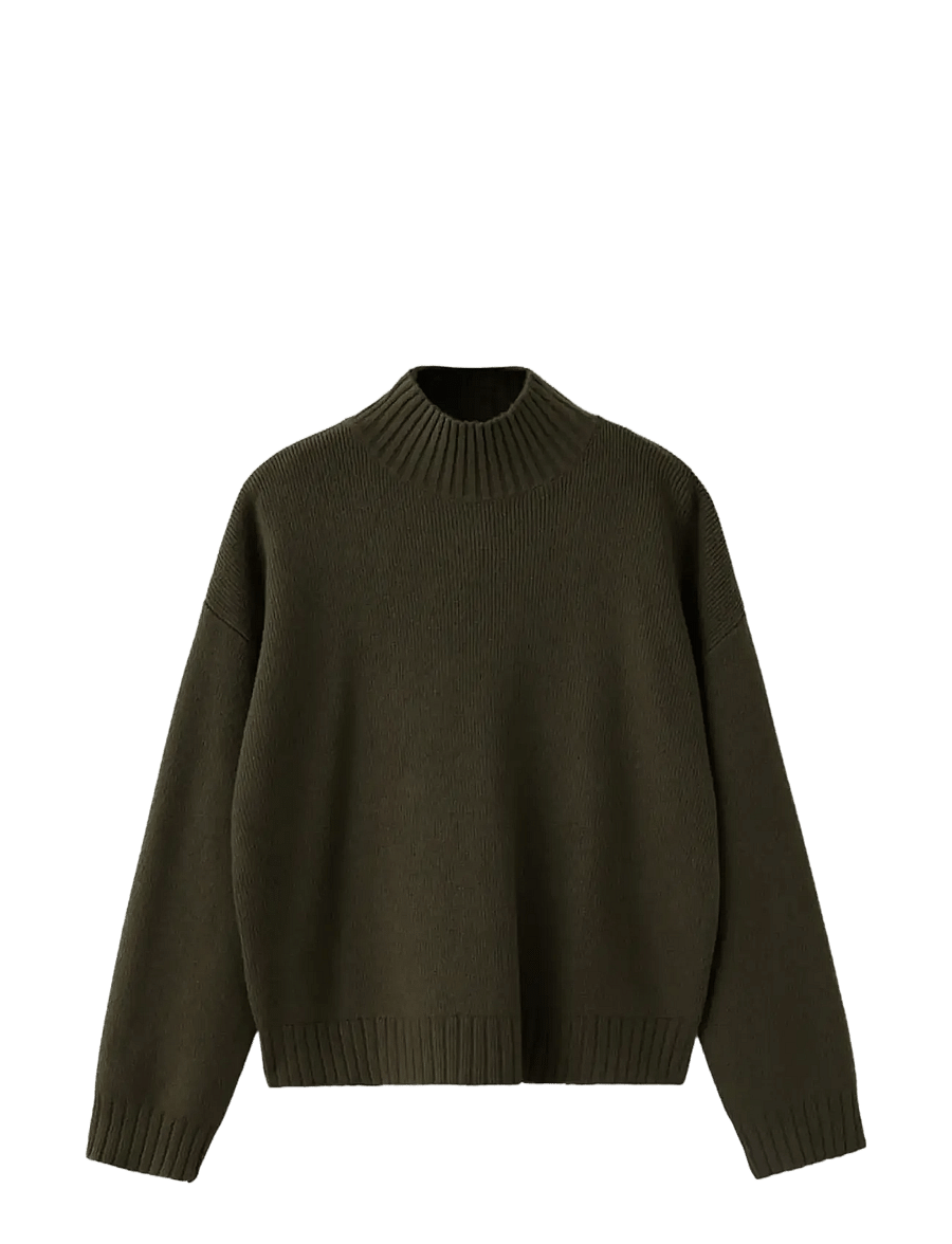 Mango - Funnel neck knit sweater - stickade tröjor - beige - khaki - 0