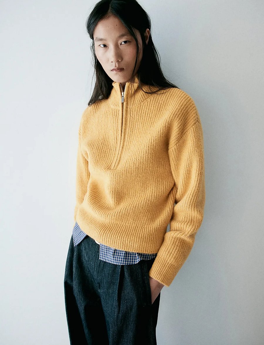 Mango - High neck sweater with zip - striktrøjer - medium yellow - 0