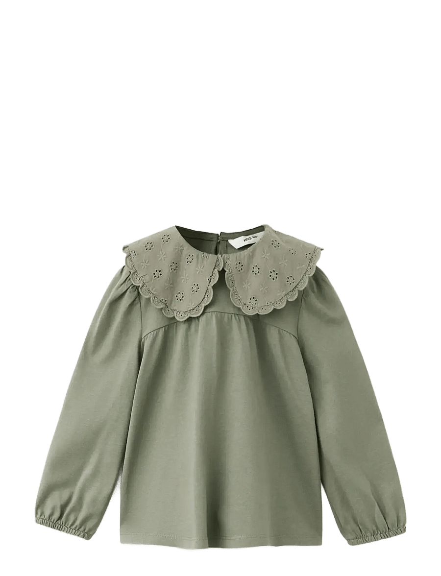 Mango - Babydoll T-shirt with embroidery - långärmade t-shirts - medium green - 0
