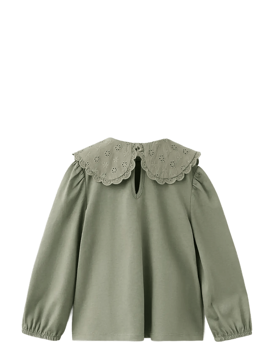 Mango - Babydoll T-shirt with embroidery - långärmade t-shirts - medium green - 1