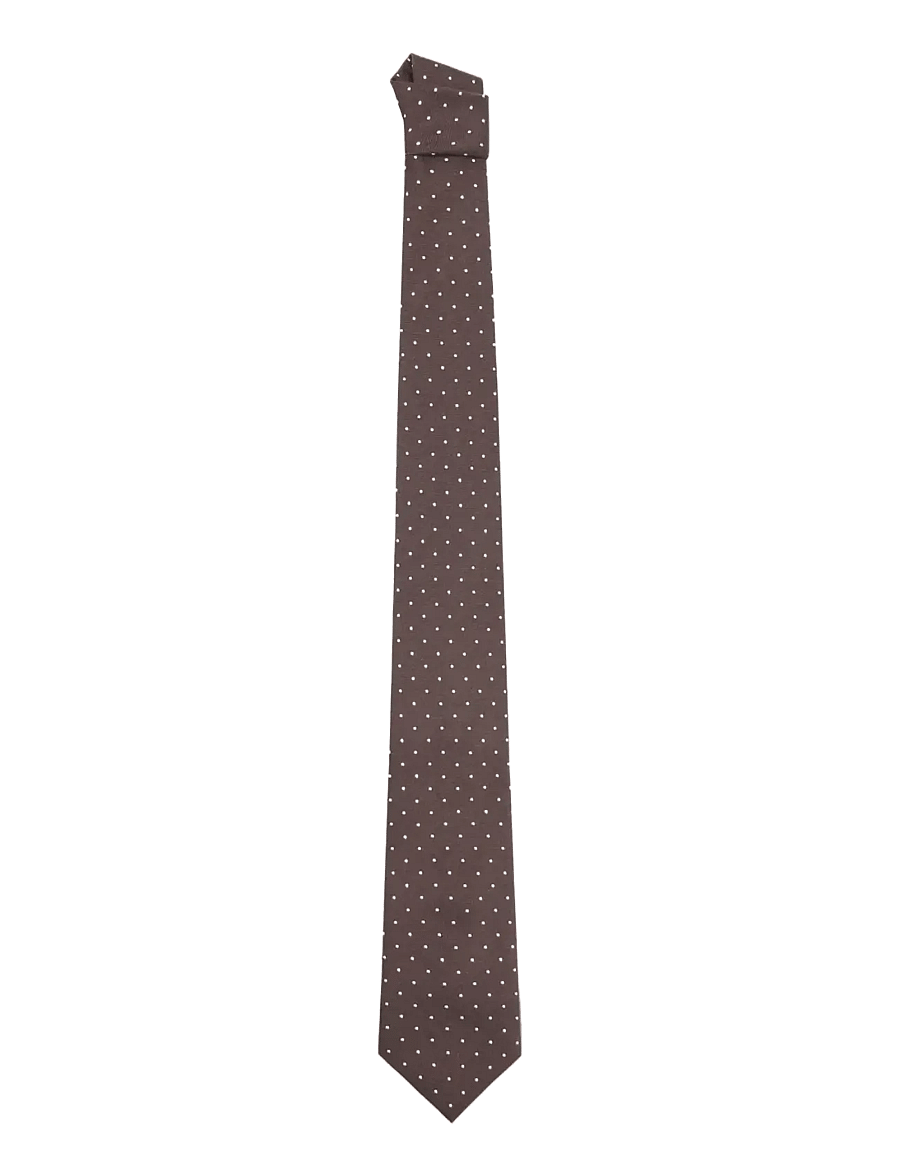 Mango - Silk cotton polka dot tie - slipsar - dark brown - 0