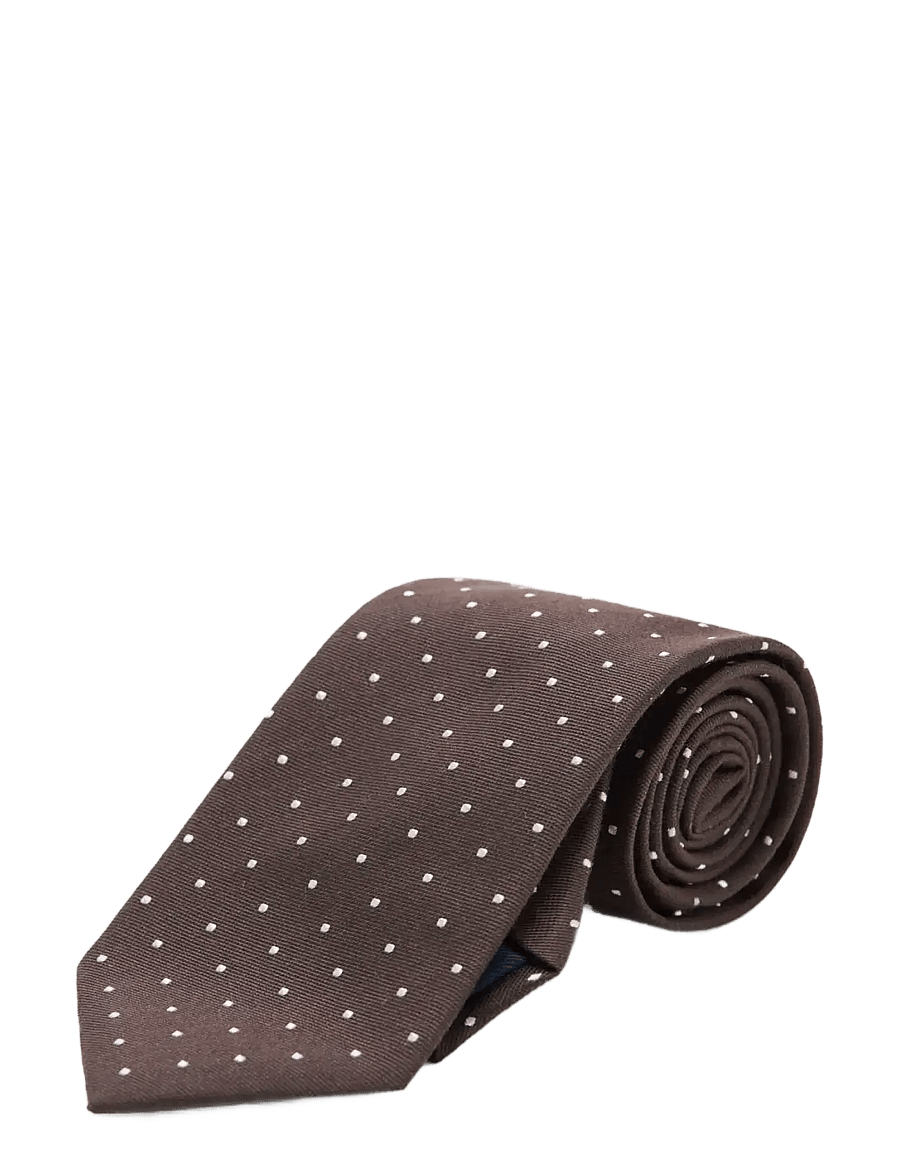 Mango - Silk cotton polka dot tie - slipsar - dark brown - 1