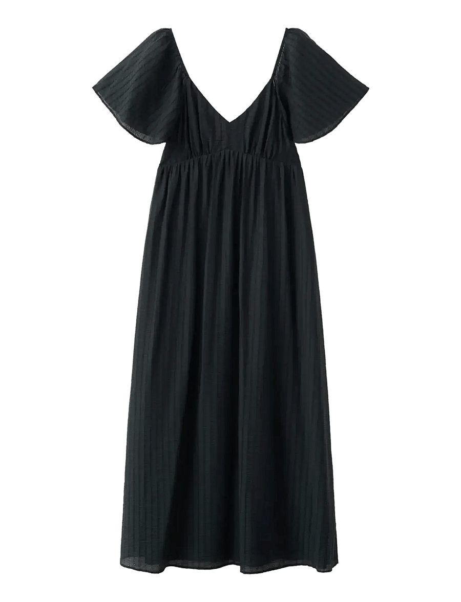 Mango - Textured dress with gathered detail - sommarklänningar - black - 1
