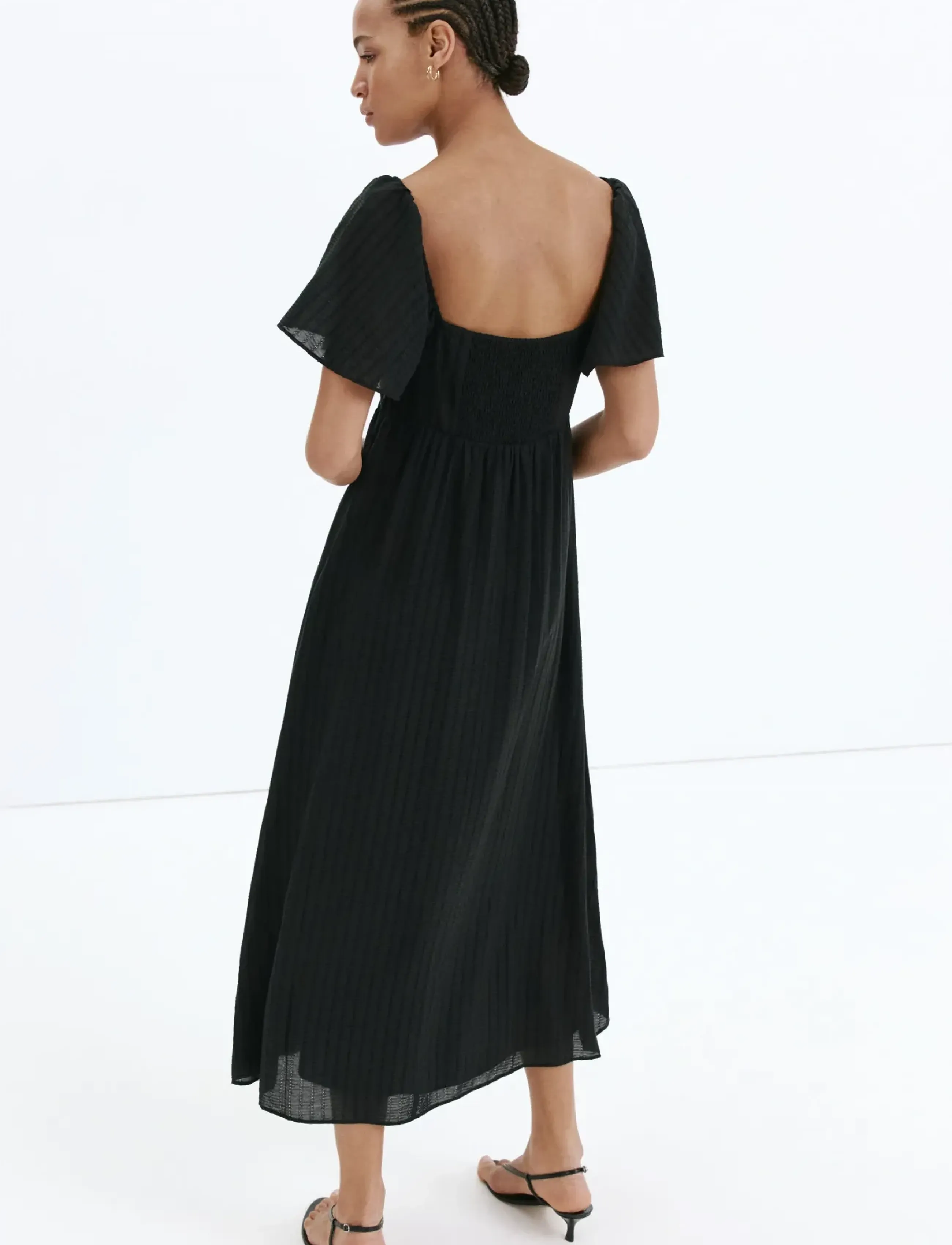 Mango - Textured dress with gathered detail - black - 2