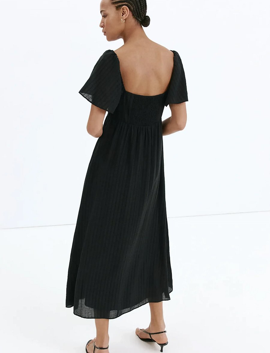 Mango - Textured dress with gathered detail - sommarklänningar - black - 2