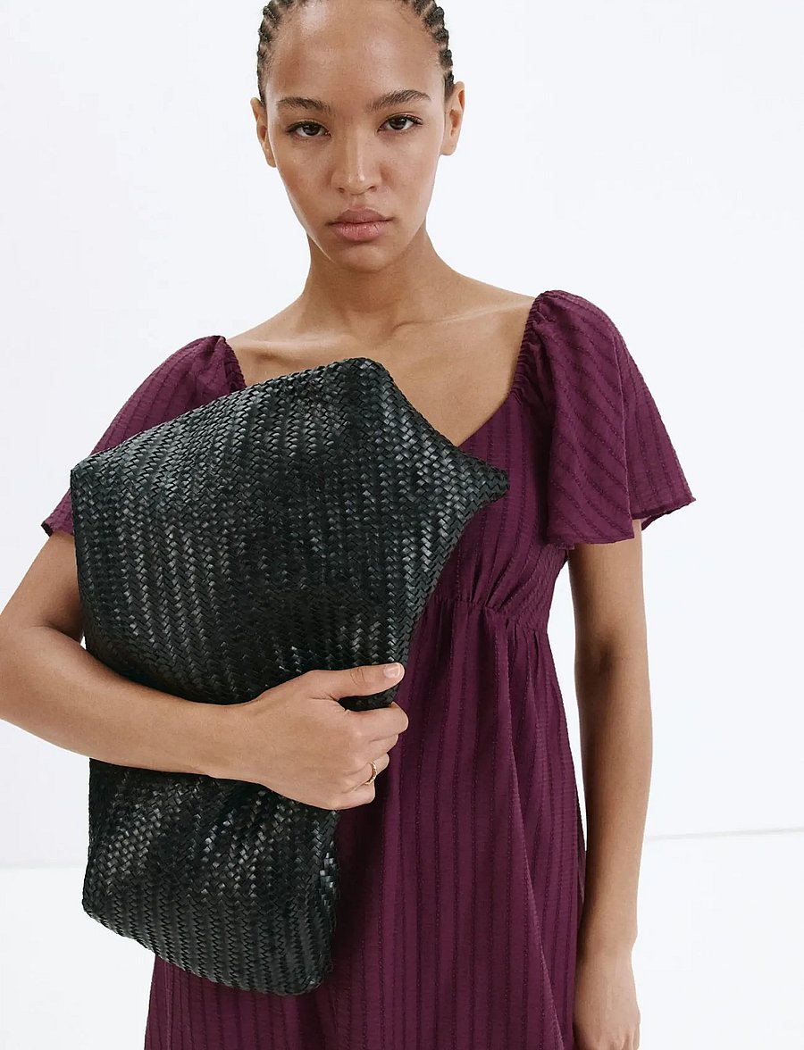 Mango - Textured dress with gathered detail - sommarklänningar - dark red - 0