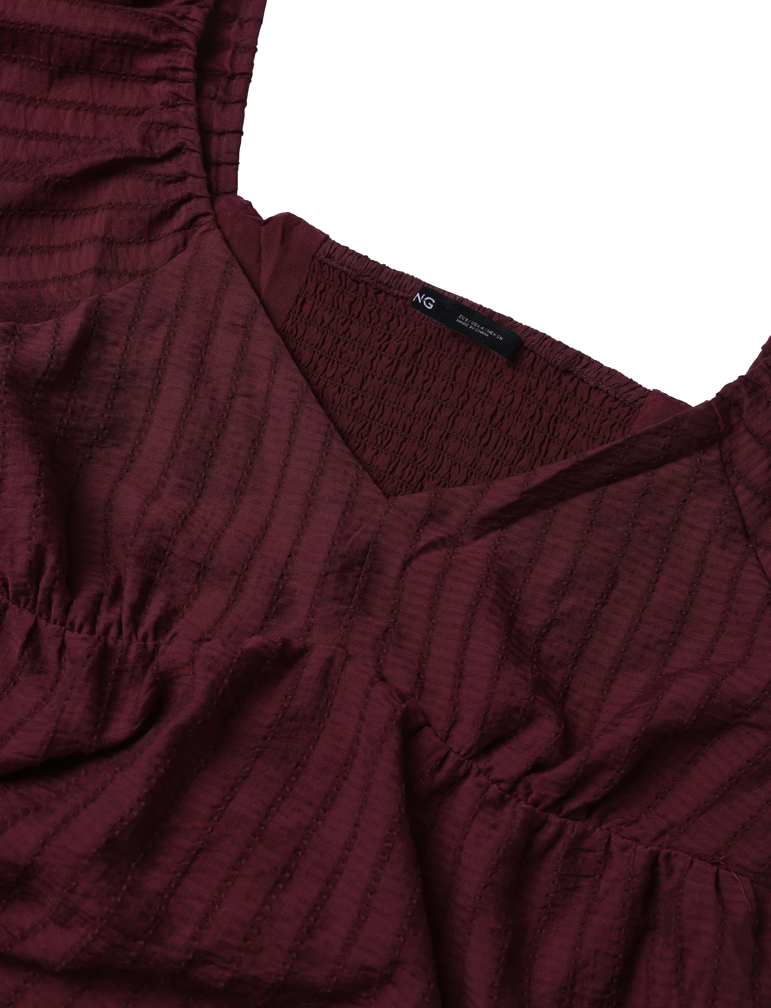 Mango - Textured dress with gathered detail - sommerkjoler - dark red - 4