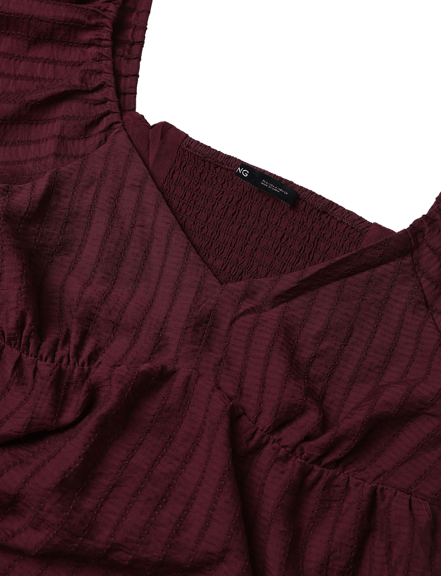 Mango - Textured dress with gathered detail - sommerkjoler - dark red - 4
