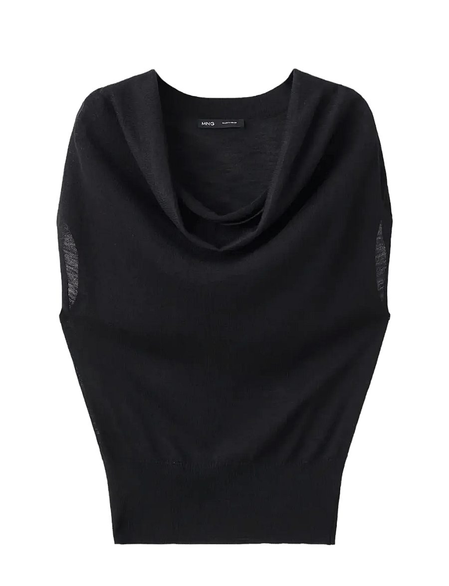Mango - Knitted sweater with draped neck - striktrøjer - black - 1