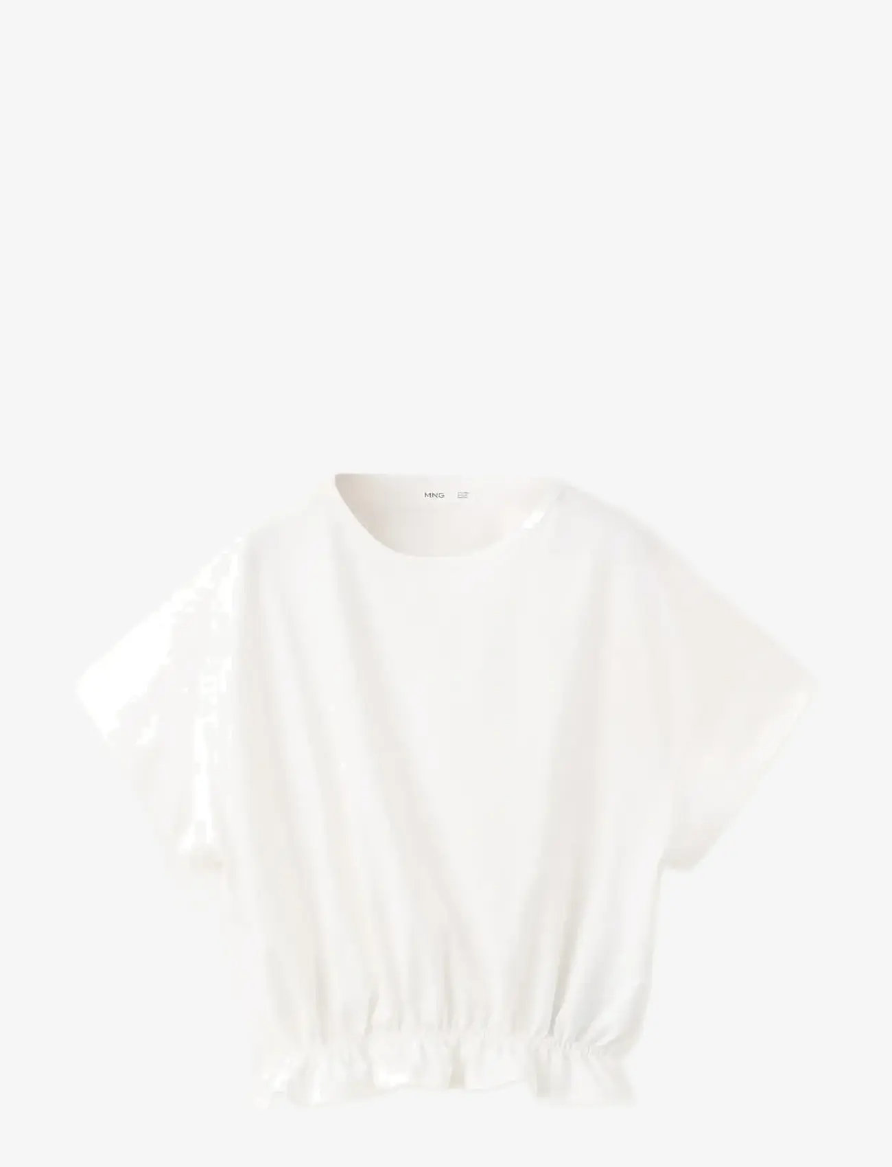 Mango - Cotton ruched hem T-shirt - kortærmede t-shirts - natural white - 0
