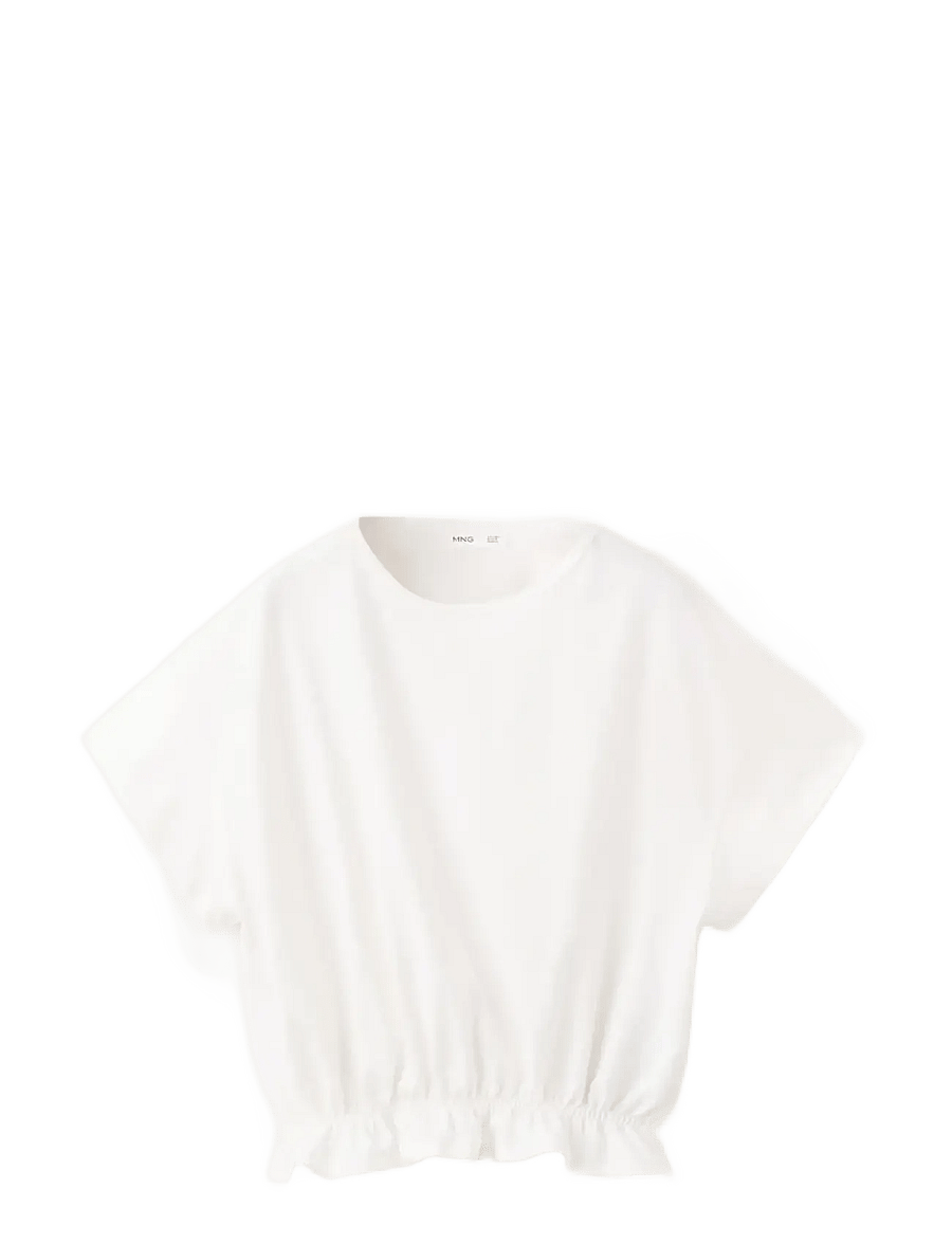Mango - Cotton ruched hem T-shirt - kurzärmelige - natural white - 0