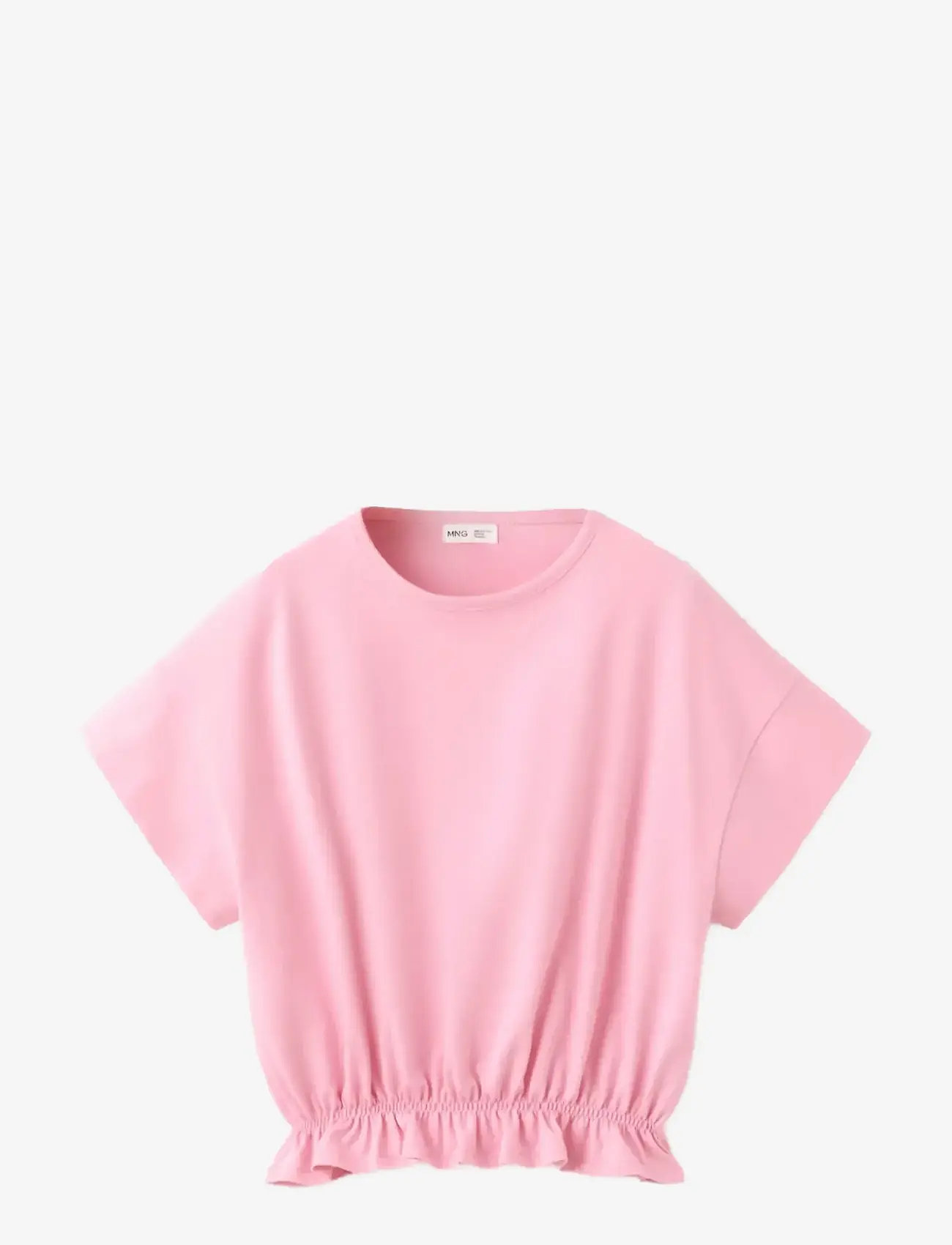 Mango - Cotton ruched hem T-shirt - kortærmede t-shirts - pink - 0