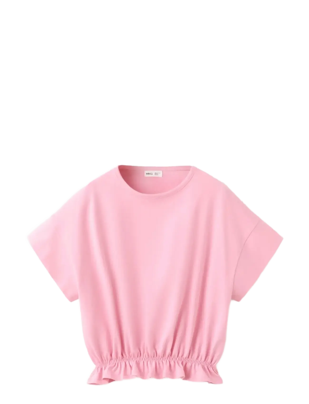 Mango Cotton ruched hem T-shirt - Overdele - PINK / pink/rose