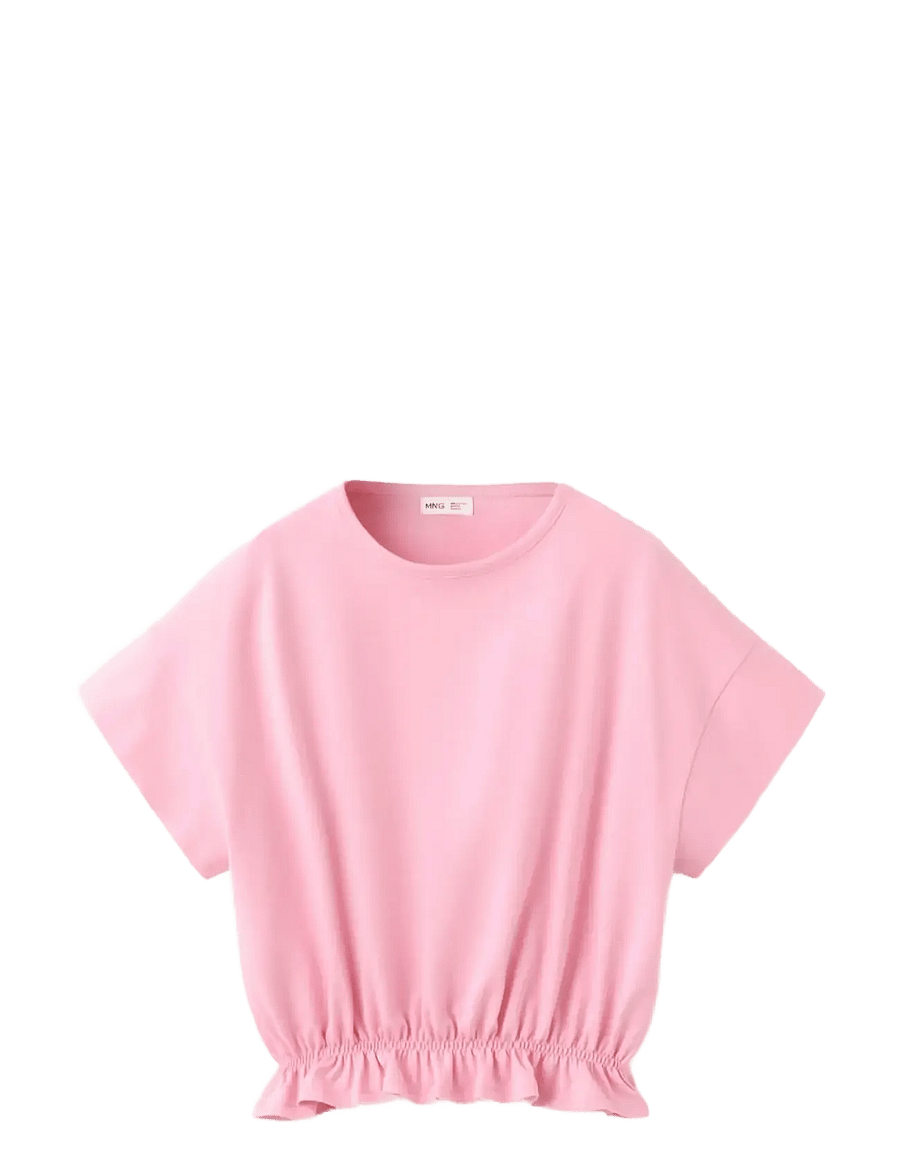 Mango - Cotton ruched hem T-shirt - kortærmede t-shirts - pink - 0