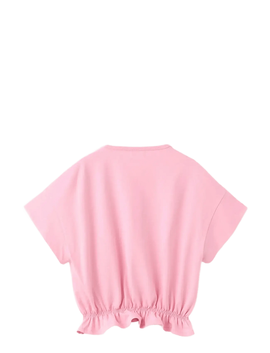 Mango - Cotton ruched hem T-shirt - kortærmede t-shirts - pink - 1