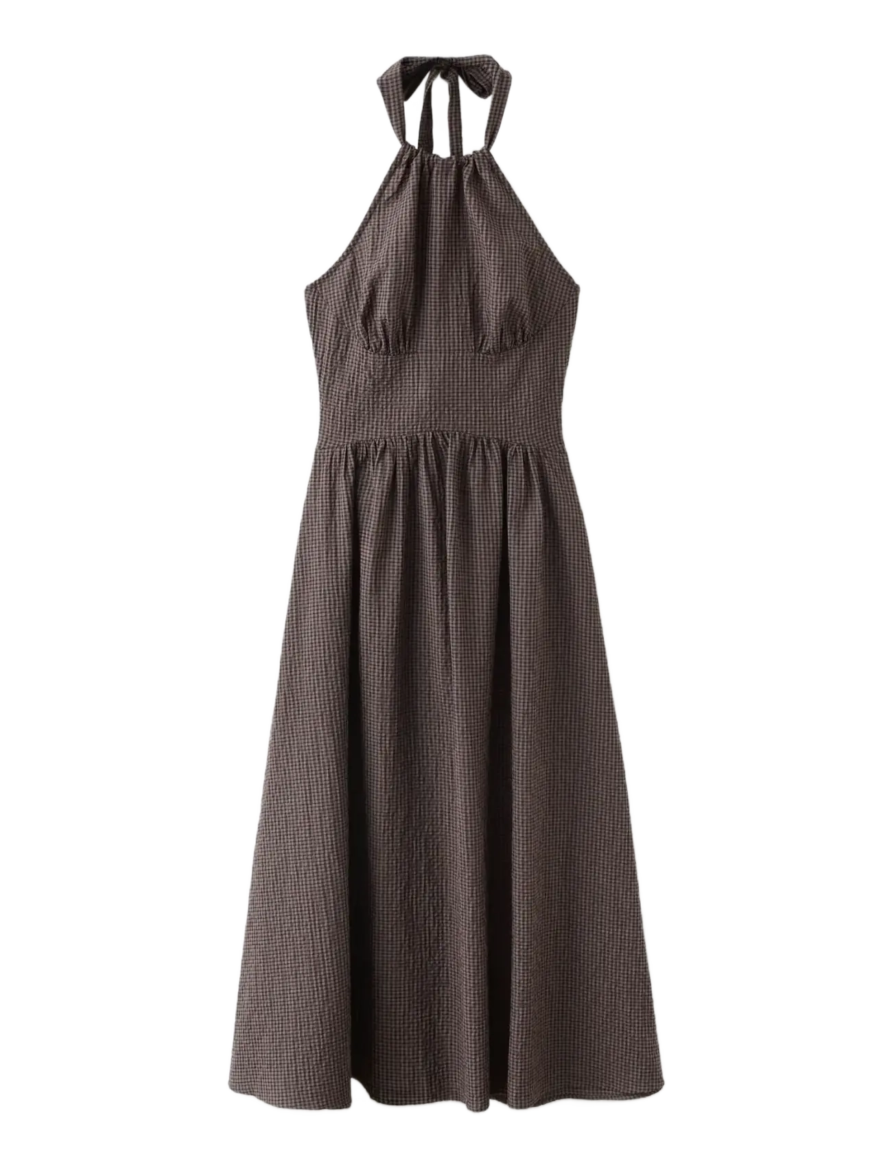 Mango Gingham Check Halter Dress, L, Dresses, Braun - Knee-length & Midi, Frauen