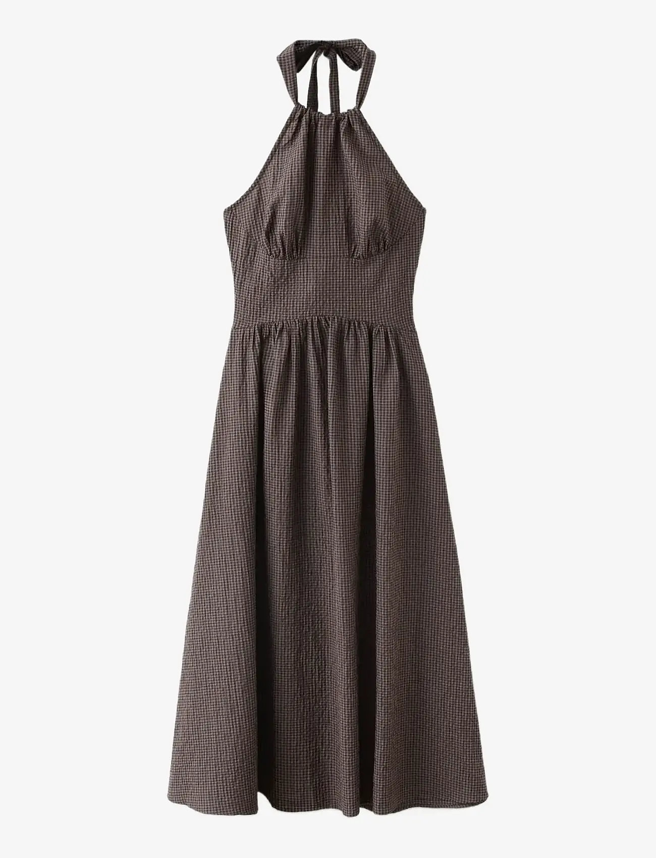 Mango - Gingham check halter dress - sommerkjoler - brown - 0
