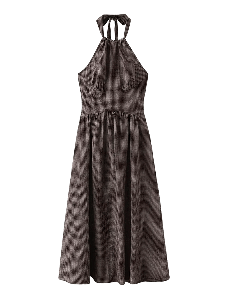 Mango - Gingham check halter dress - sommerkjoler - brown - 0