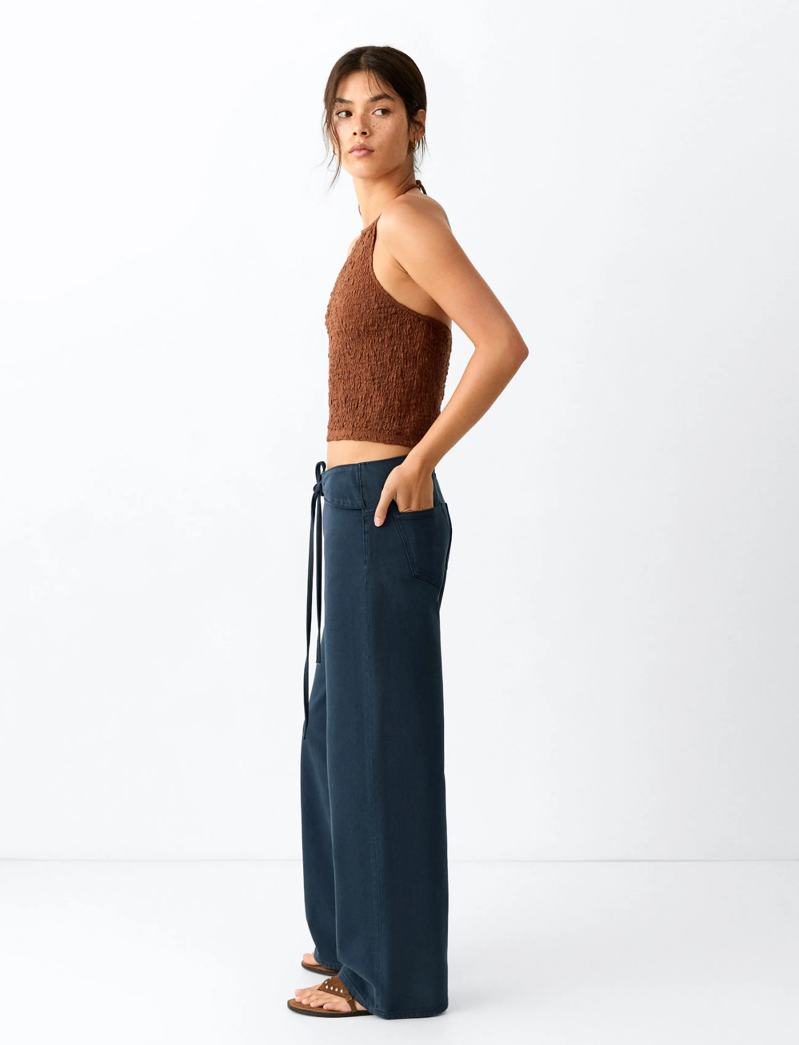 Mango Low-Rise Tie Jeans, 36, Grey, Jeans > Almindelige Jeans, Børn