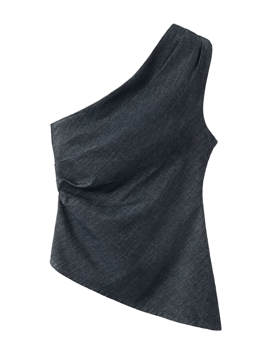 Mango - Asymmetric neckline cotton top - tanktops - open blue - 1