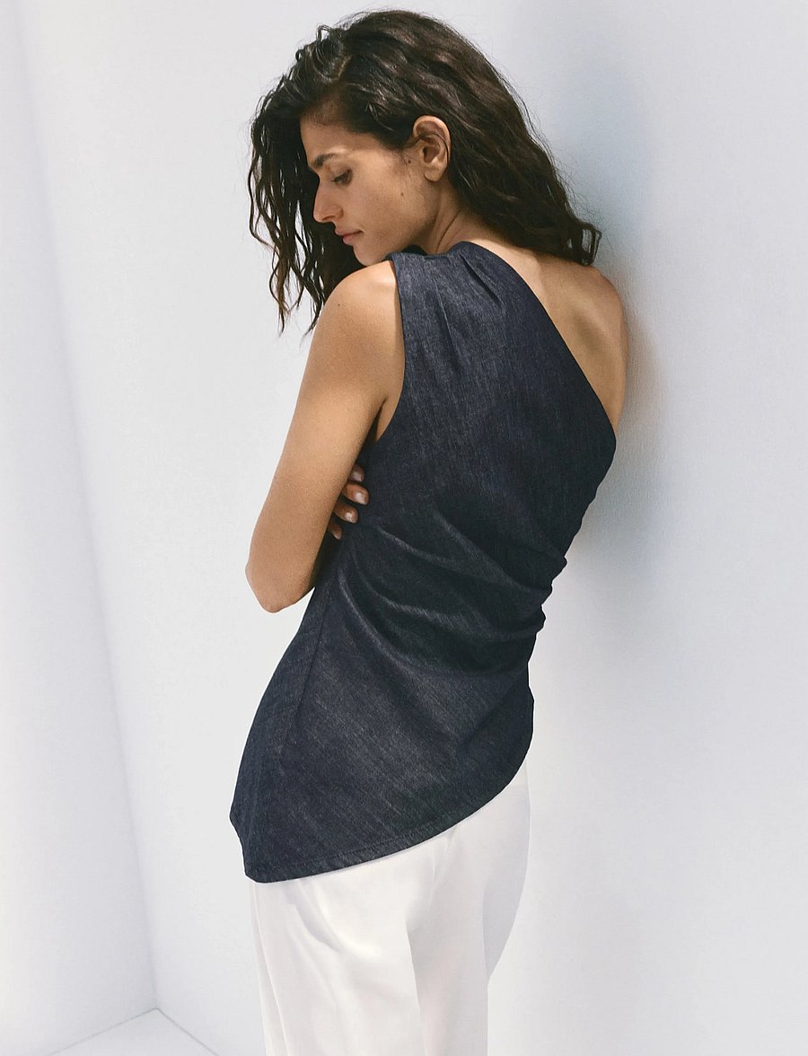 Mango - Asymmetric neckline cotton top - tanktops - open blue - 2