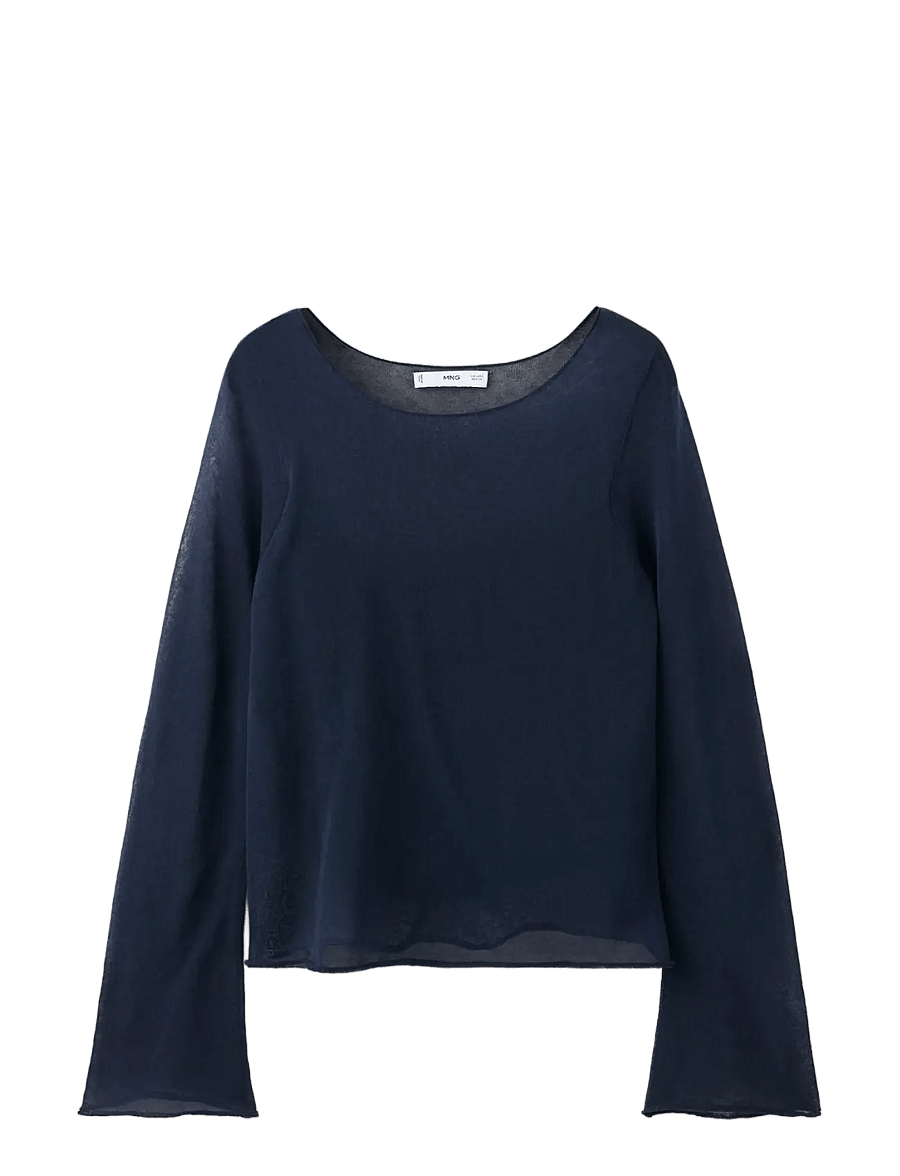 Mango - Semi-transparent cotton jumper - stickade tröjor - navy - 1