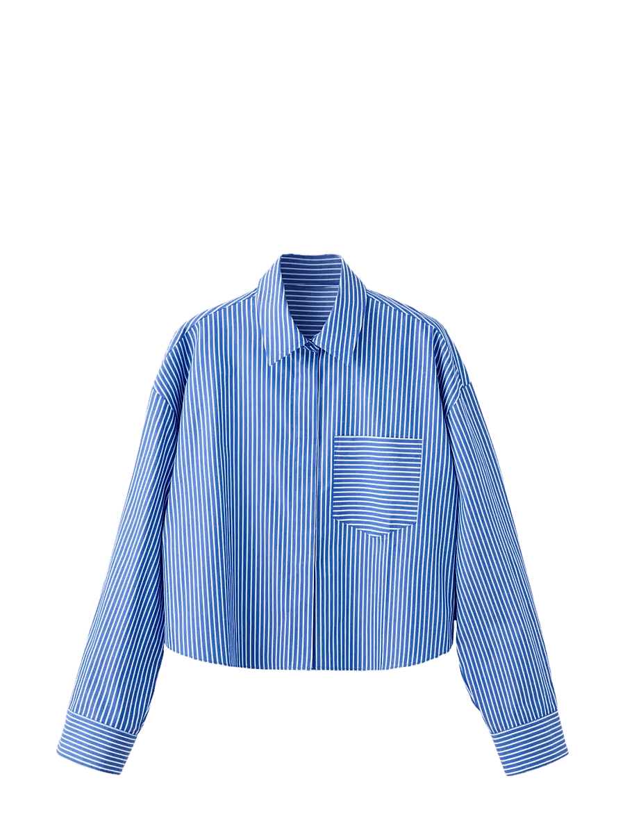 Mango - Pocket striped shirt - långärmade skjortor - medium blue - 1