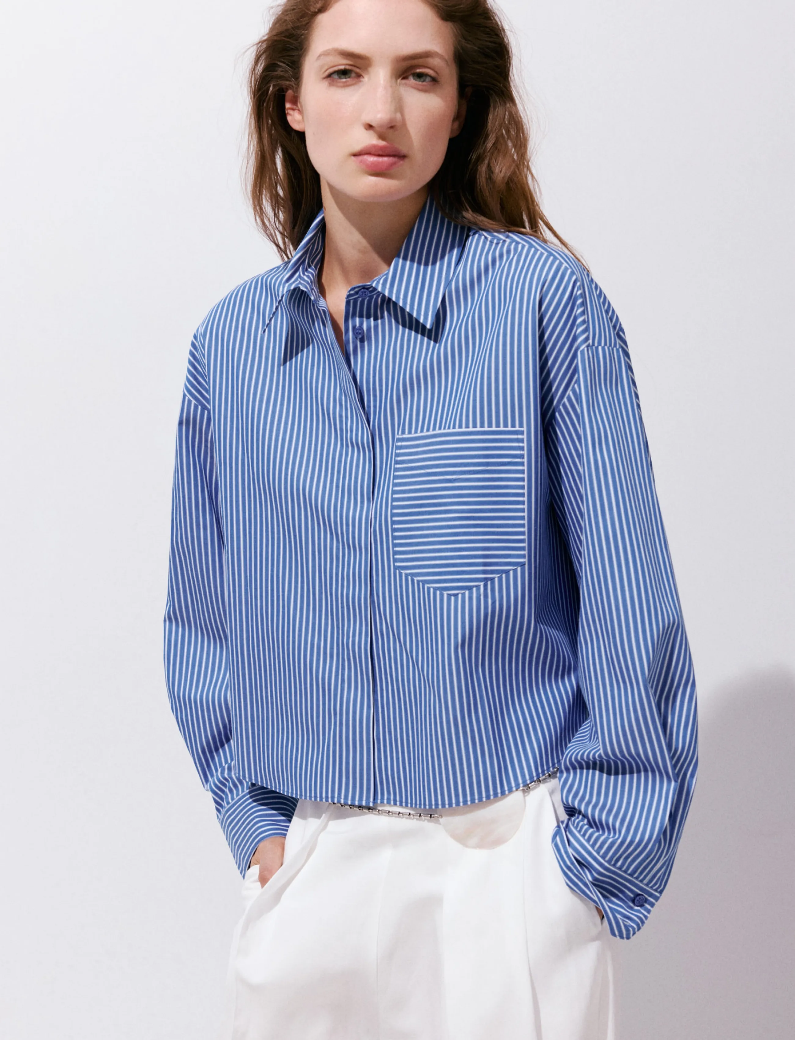 Mango Pocket Striped Shirt, Kvinder, Stribet Kort Skjorte, Blå, Str: XL