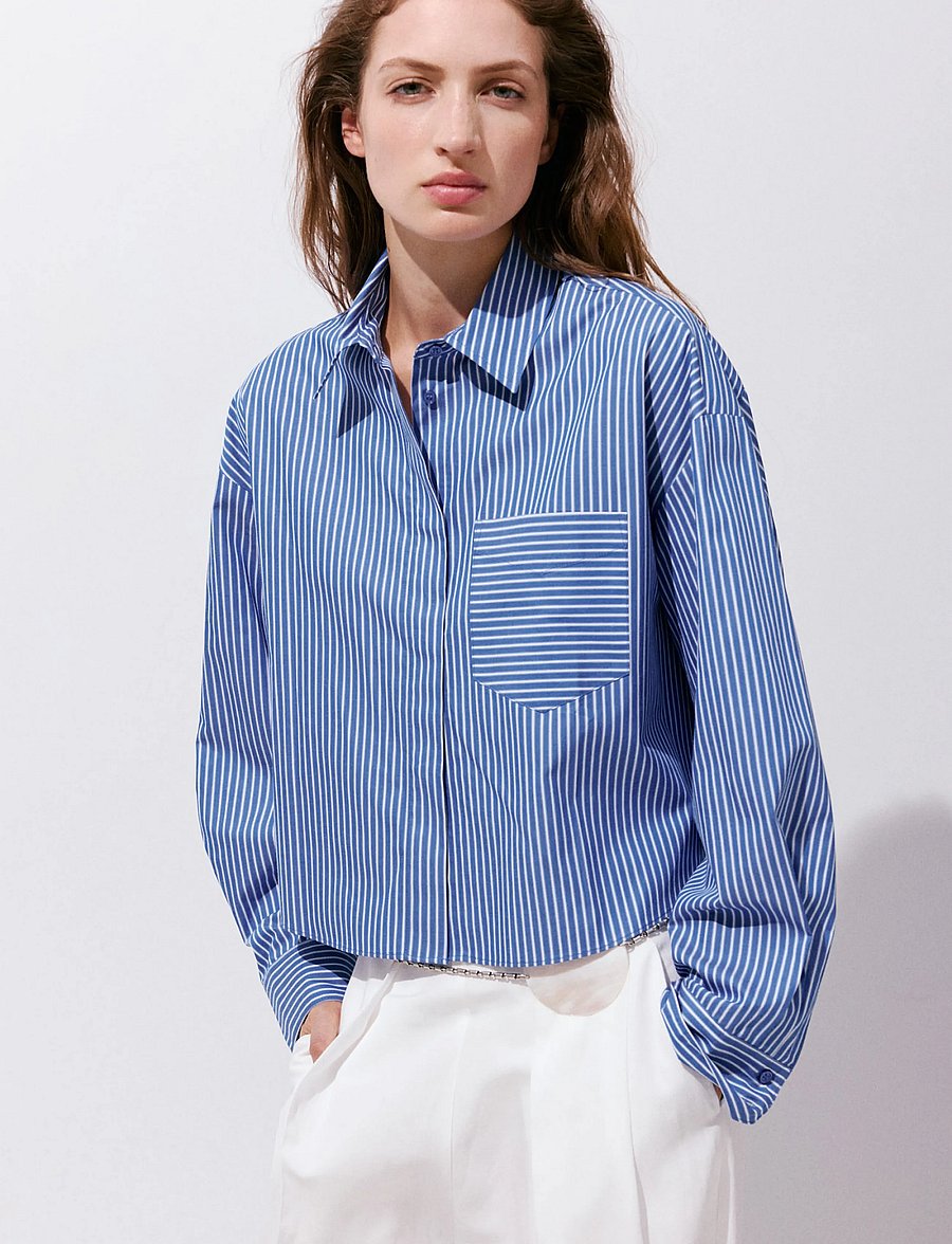 Mango - Pocket striped shirt - långärmade skjortor - medium blue - 0