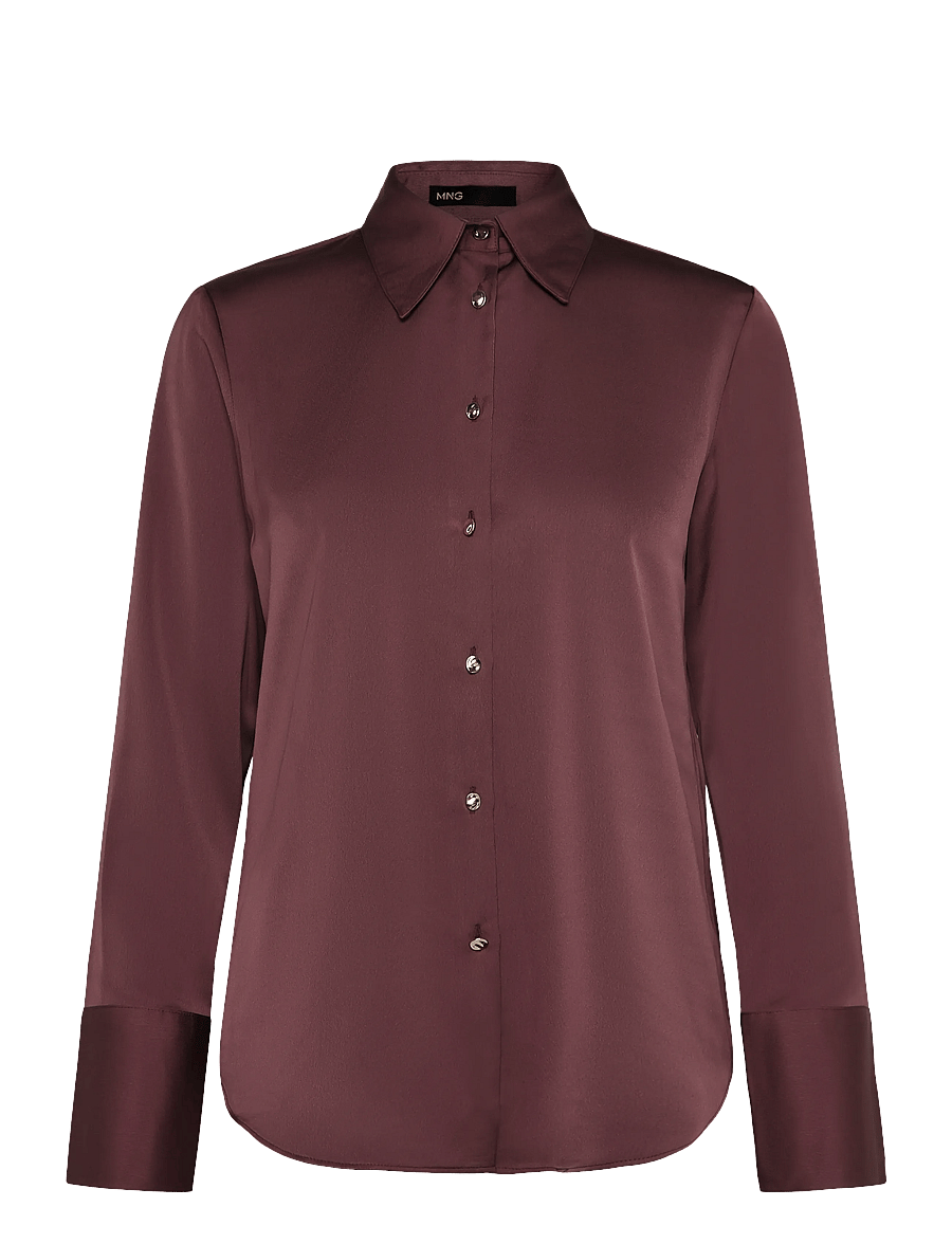 Mango - Satin buttoned shirt - langærmede skjorter - dark purple - 1